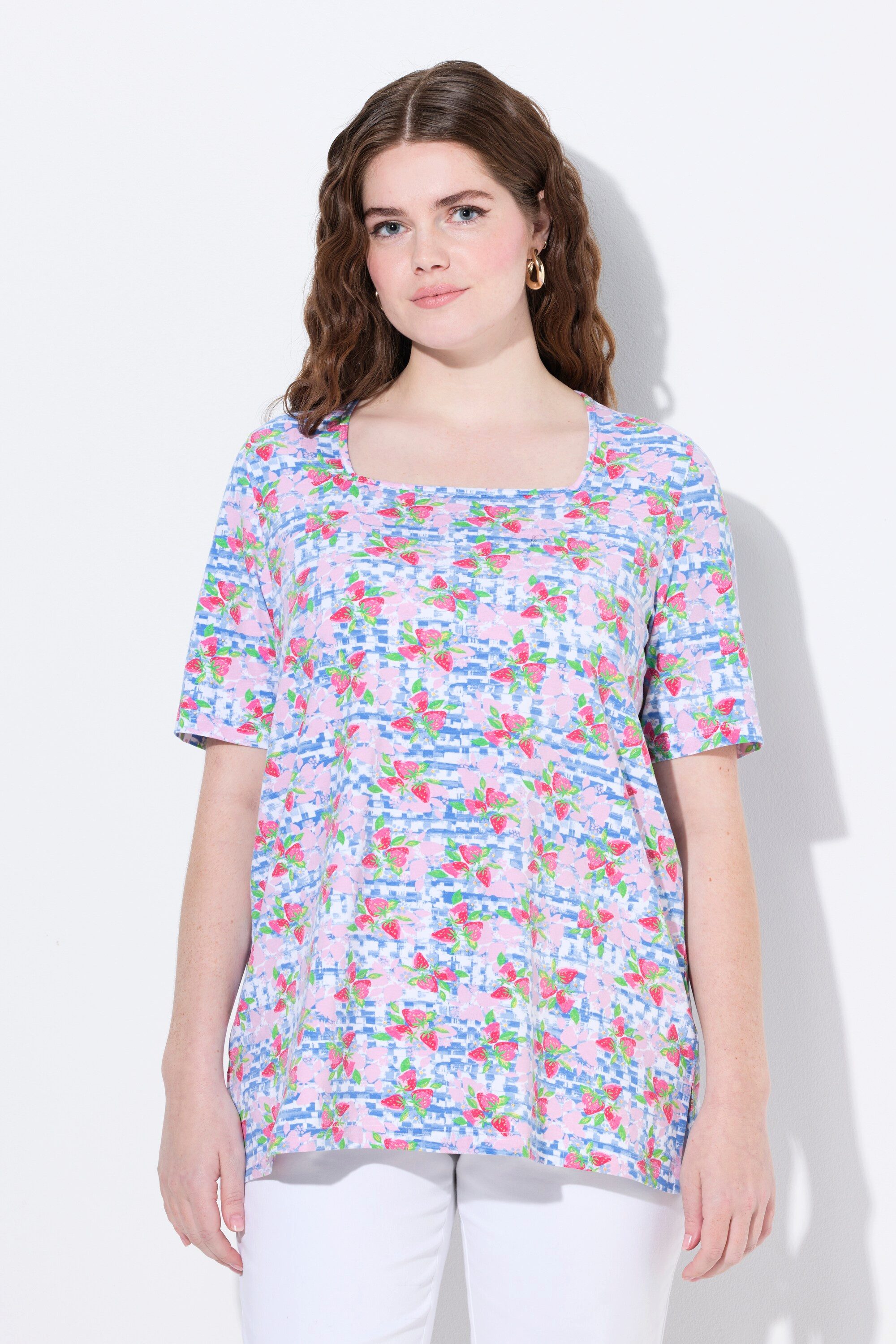 Ulla Popken T-Shirt T-Shirt Erdbeeren Classic Carré-Ausschnitt Halbarm
