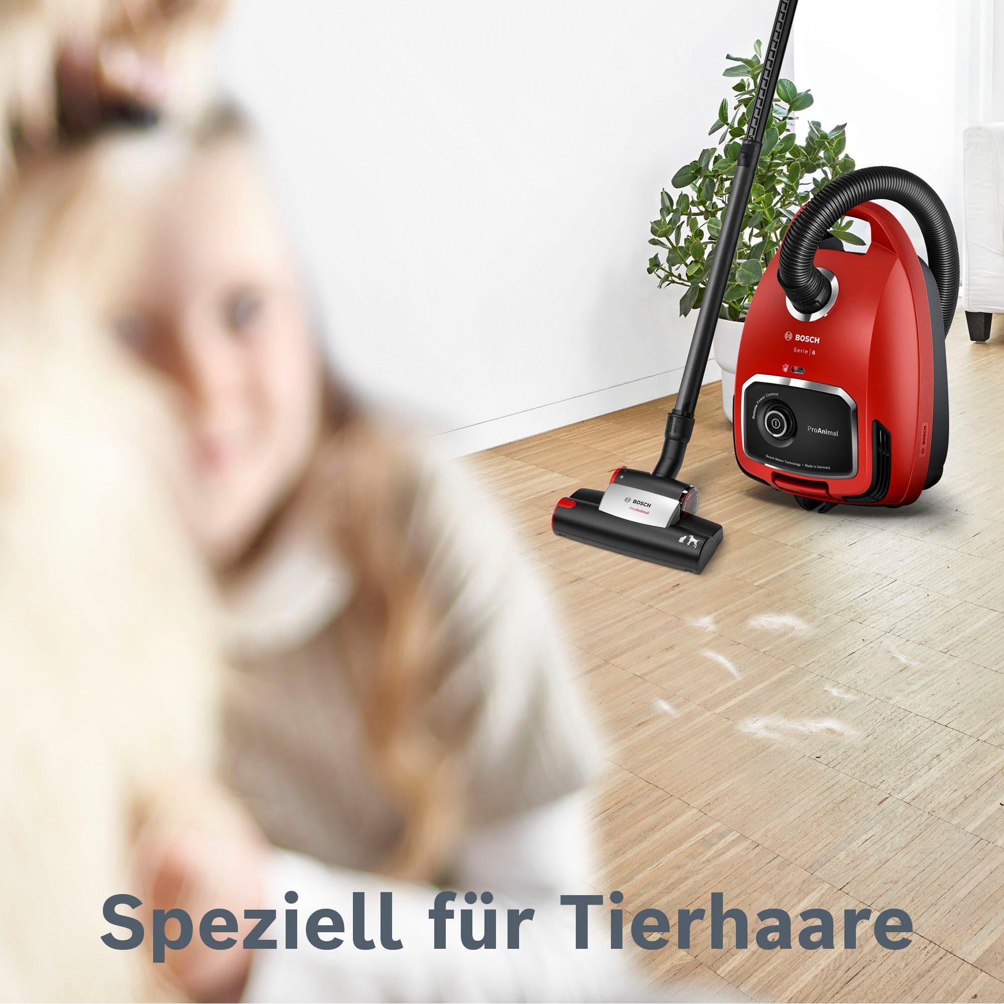 BOSCH Bodenstaubsauger ProAnimal Serie 6 BGL6TPET, Ideal Für Tierhaare Und Allergiker, 700 W, mit Beutel, Hygiene-Filter, Für Parkett, Teppich, Fliesen, Starke Saugkraft, Rot