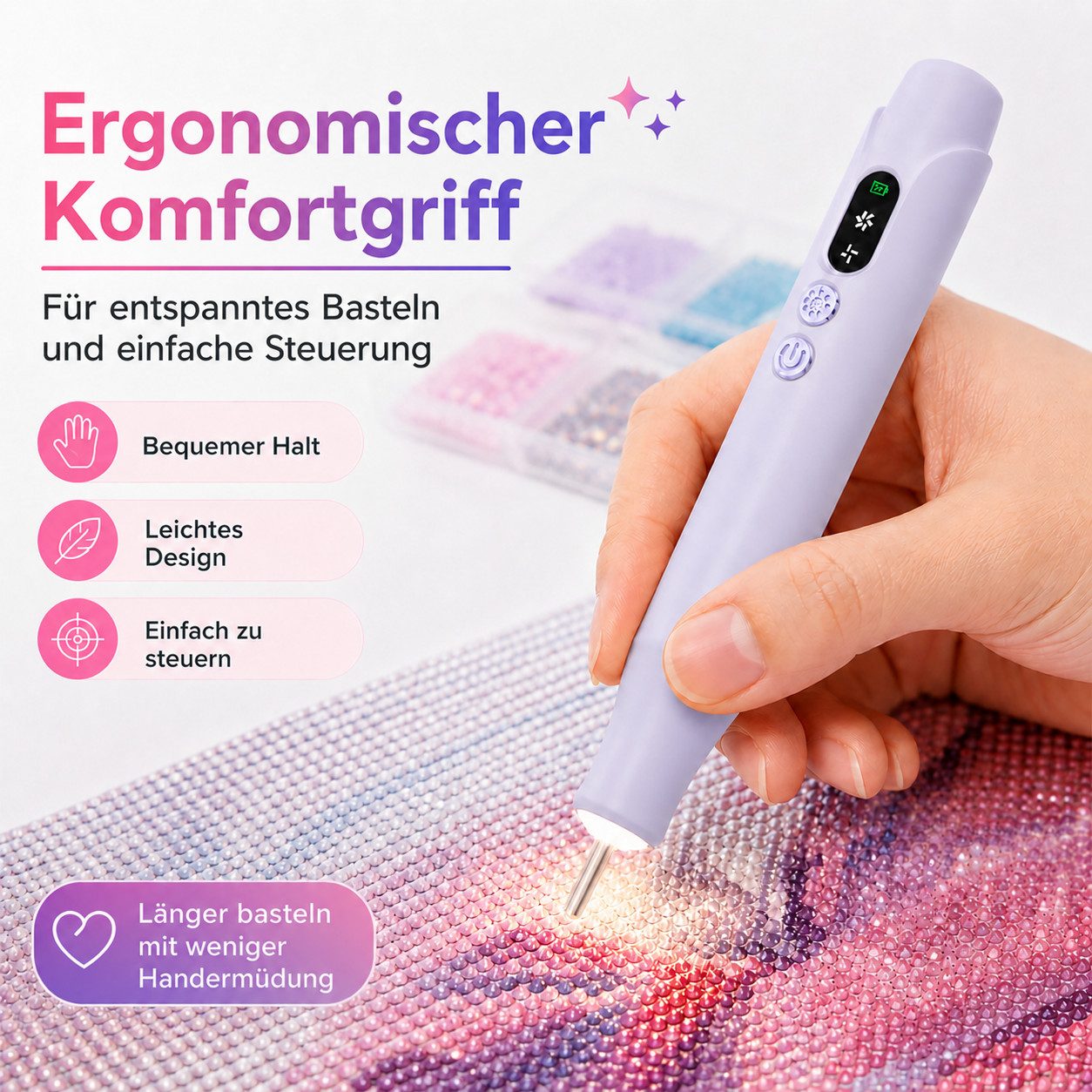 marmortrend Sehnsucht nach Einzigartigkeit Druckbleistift Elektrischer Diamond Painting Stift mit Beleuchtung, ein Tipp für alle, (keine Notwendigkeit für Trink – Bild 4 von 5