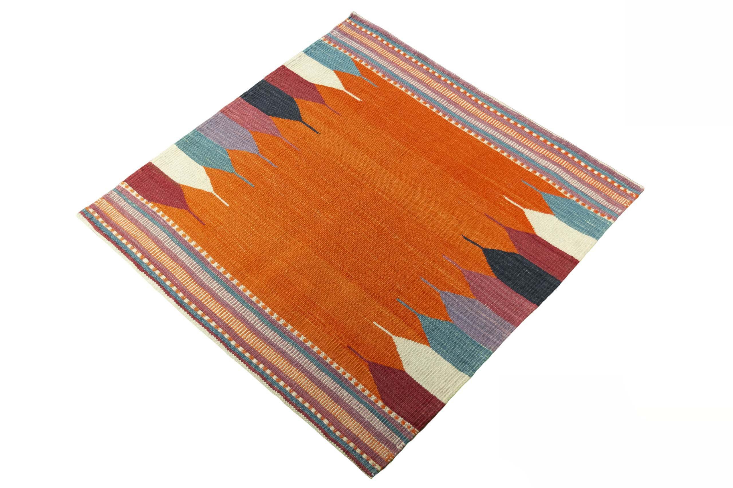 CABBEL Orientteppich 90x87 cm Perser Kandou Gelb Kelim Teppich Schurwolle Handgewebt Unikat, quadratisch, Höhe: 4 mm, 100% Schurwolle – weich und pflegeleicht