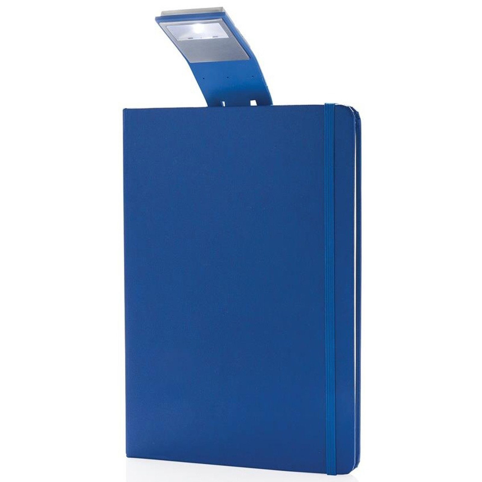 XD Collection Notizbuch Notizblock A5 mit Hardcover Leselampe 160 cremeweiße Seiten Liniert, mit LED Lesezeichen & Gummiband blau