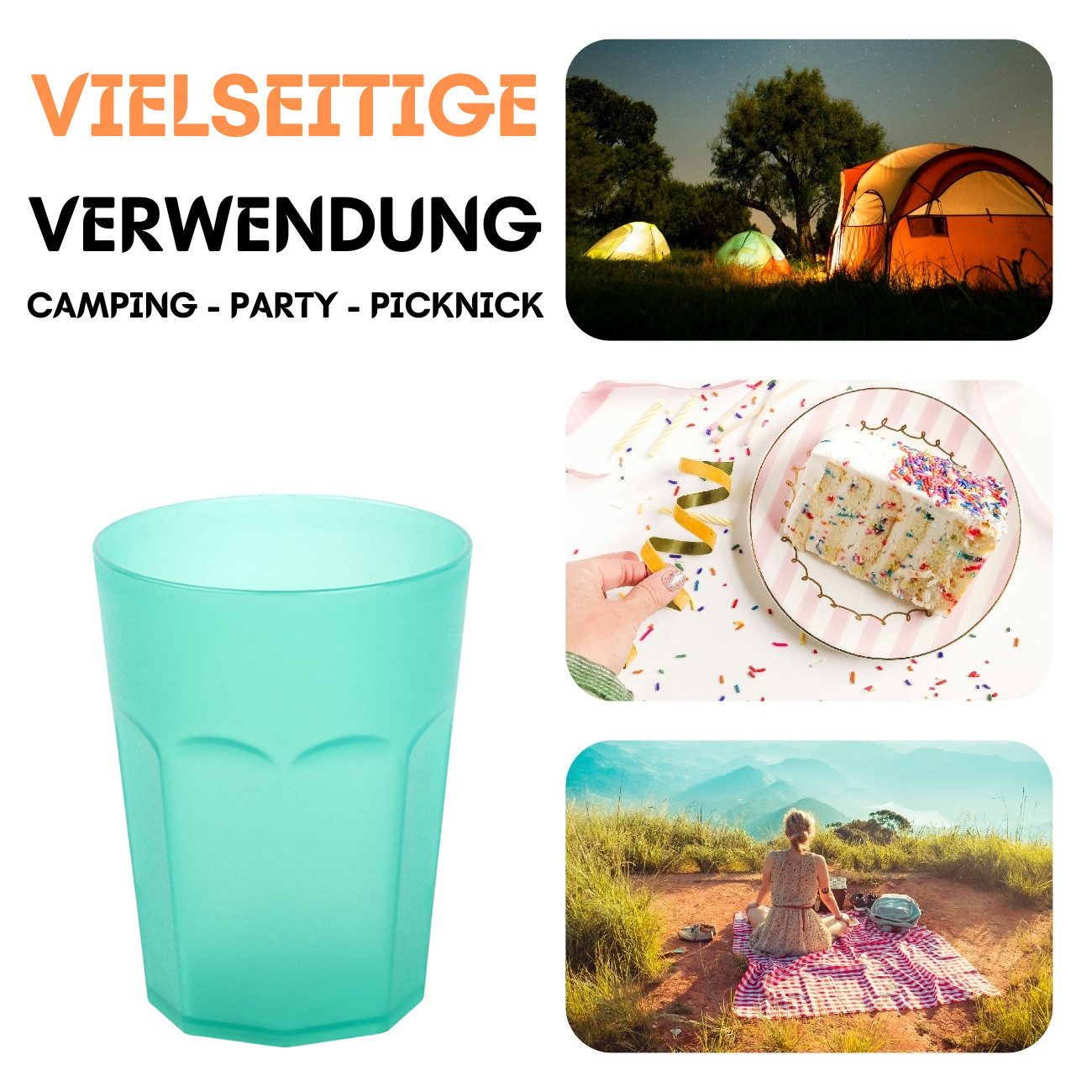 Engelland Becher Plastikbecher in modernen Neonfarben, Mehrweg, 1-tlg., Kunststoff, spülmaschinengeeignet, bruchfest, wiederverwendbar, 250 ml, 0,25 Liter