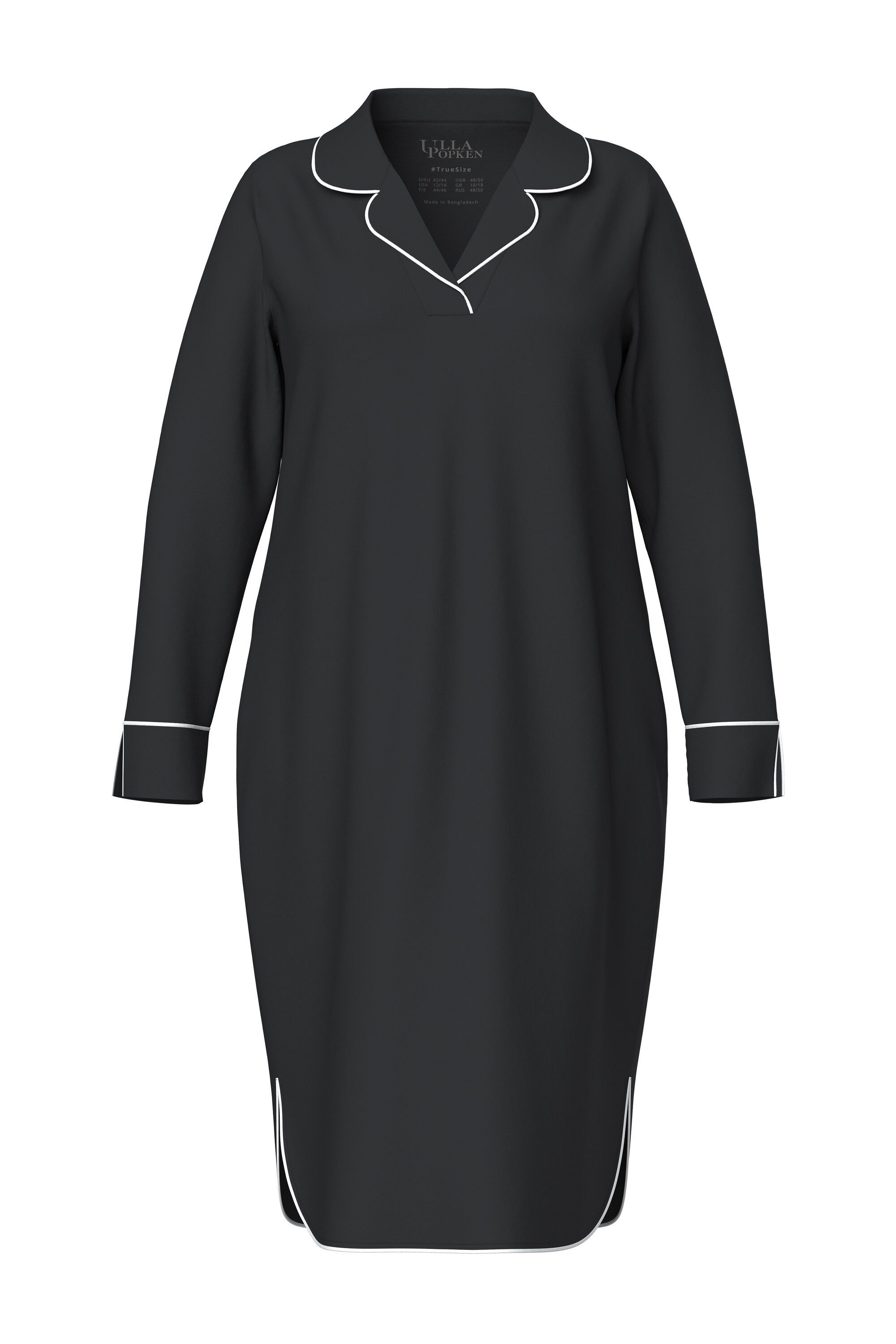 Ulla Popken Nachthemd Nachthemd Zierpaspel Reverskragen Langarm günstig online kaufen