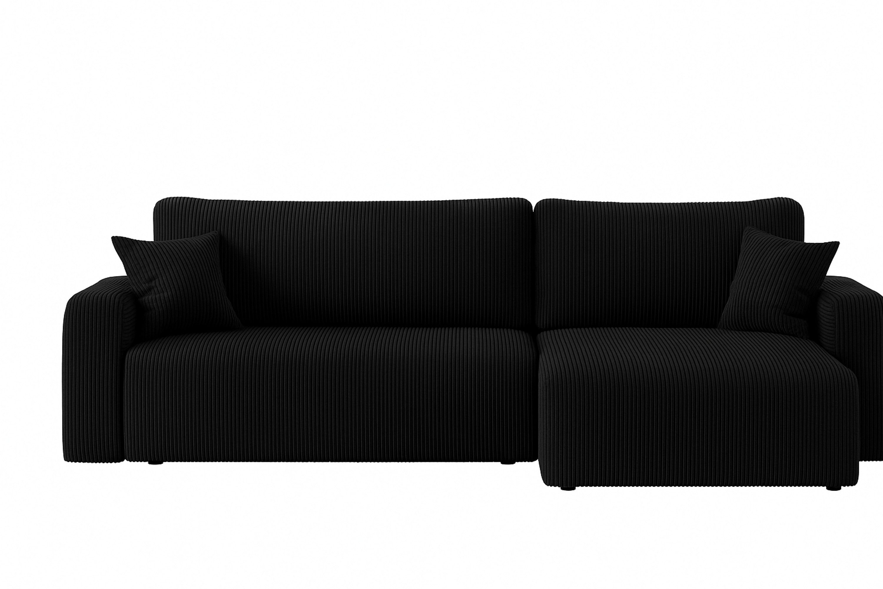 inter Ecksofa Austin 244x145 cm Cord, Schwarz, mit Bettkasten und Schlaffunktion