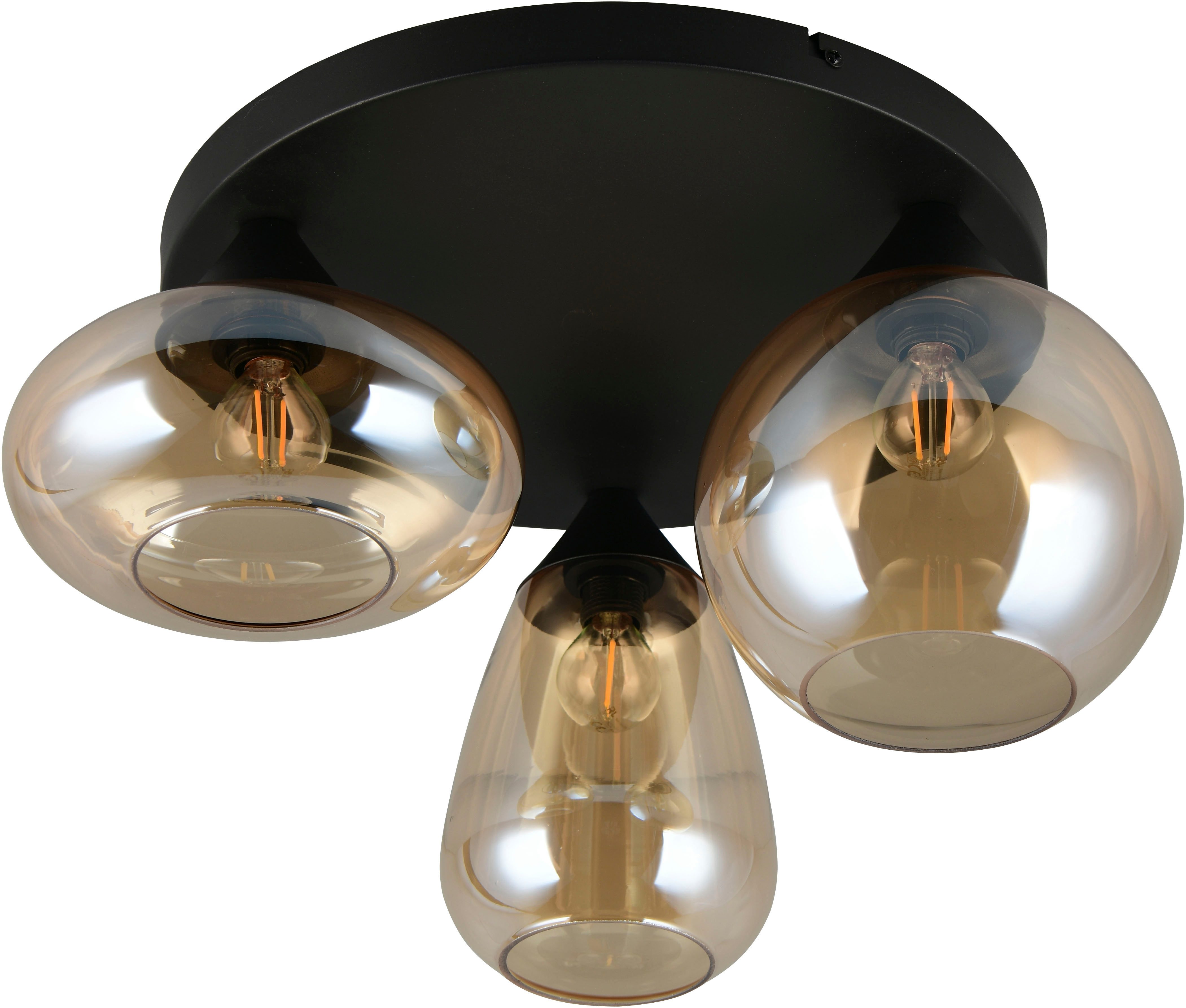 TRIO Leuchten Deckenleuchte Lumina, Deckenlampe 3-flammig mit Glasschirm, exkl 3x E14, max 10W, Leuchtmittel wechselbar, warmweiß - kaltweiß, Ø 49 cm Höhe 25 cm, spiegelnde Glas Lampenschirme in 3 modernen Formen