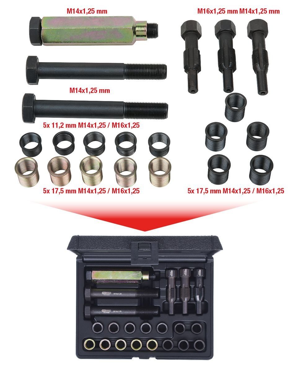 Thumbnail - KS Tools Gabel- und Ringschlüssel THREADfix Reparatur-Satz M14x1,25 f.Zündkerzen,21-tlg (150.5080)