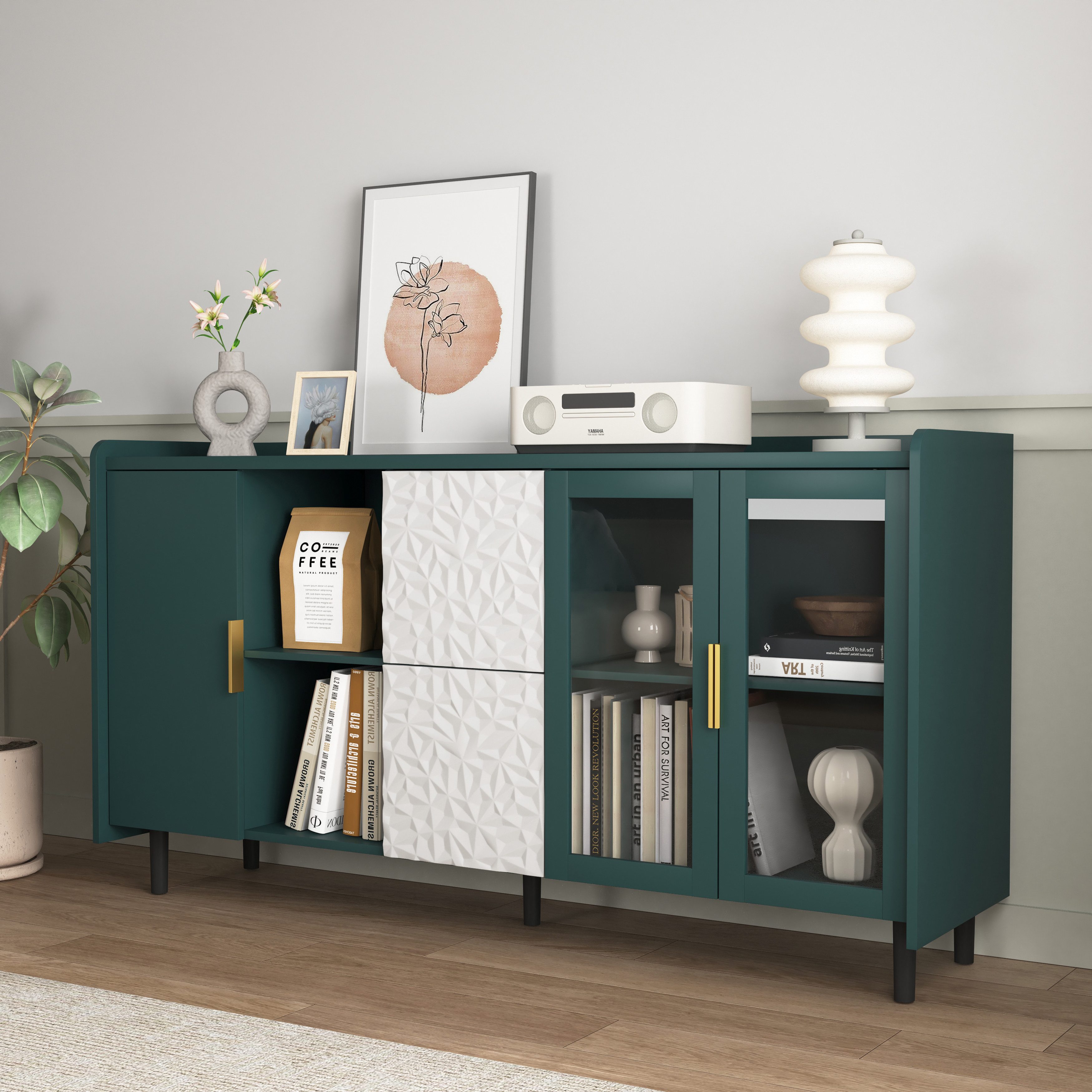 REDOM Sideboard Modernes Küchenbuffet (mit Glastüren, günstig online kaufen