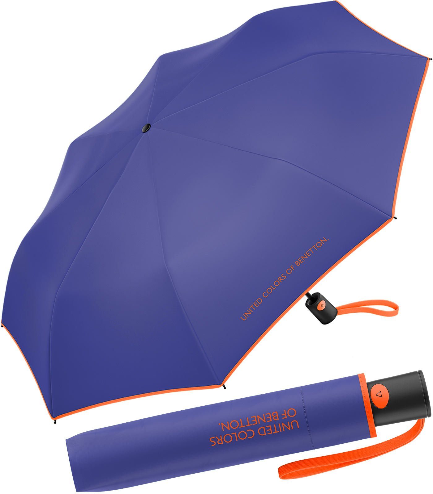 ultra Colors Modefarben Taschenregenschirm violet, lila-orange United Benetton HW Saum mit of 2023 leuchtende Automatik - kontrastreichem Mini