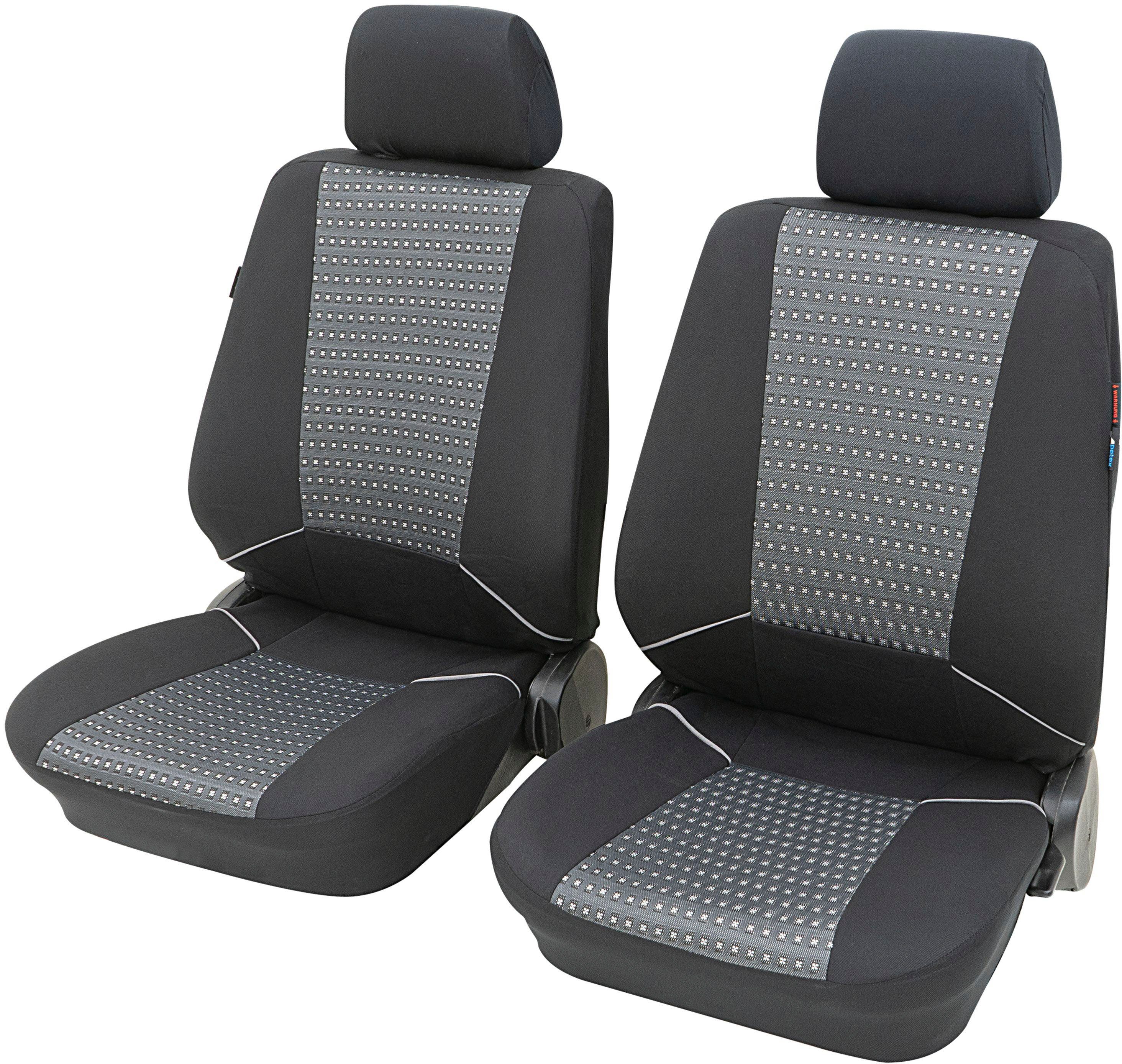 Petex Autositzbezug Vordersitzgarnitur 6-tlg "Korsika" grau, universal, Geeignet für Fahrzeuge mit/ohne Seitenairbag, SAB 1 | Autositzbezüge