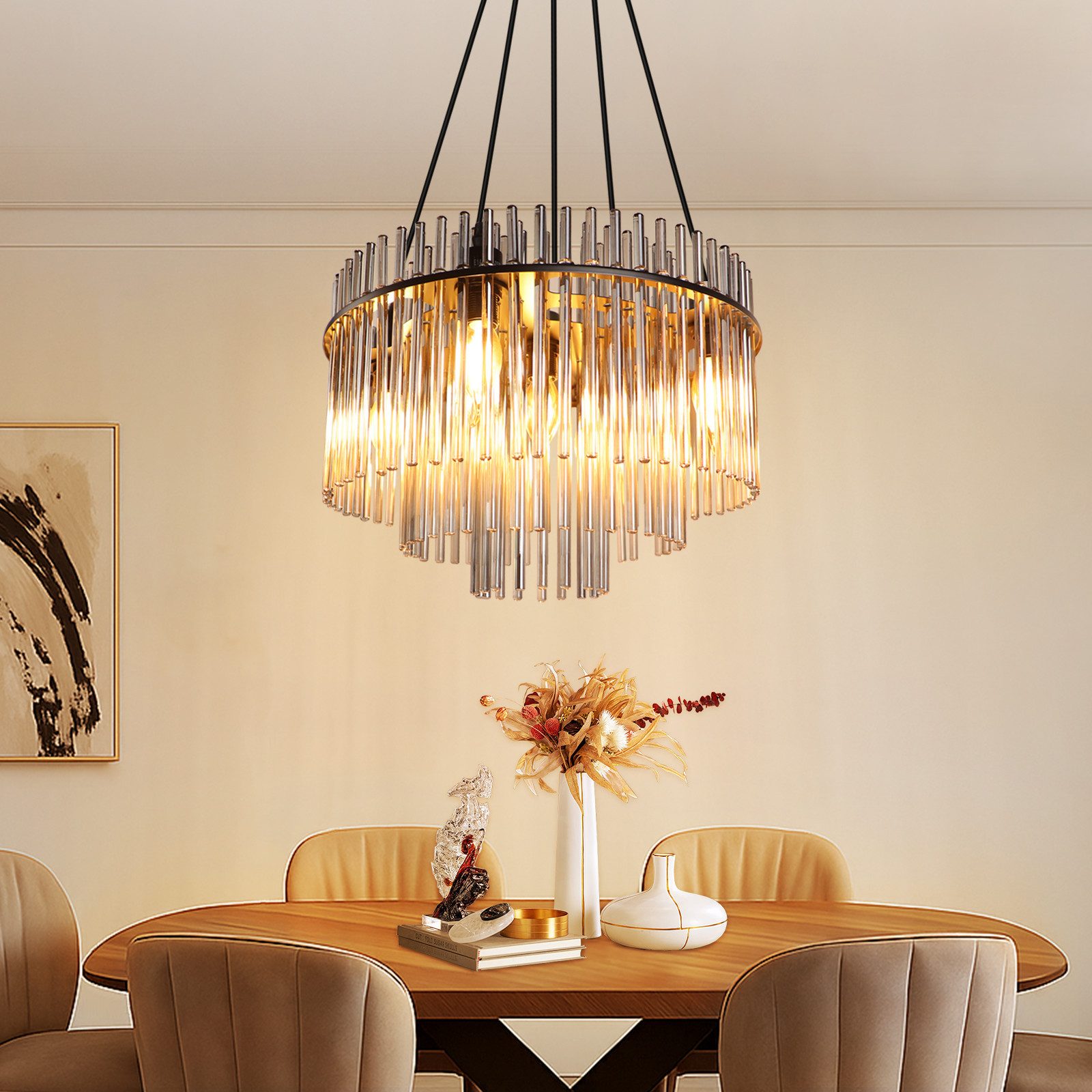 Nettlife Pendelleuchte Retro Gold/Schwarz 5-flammiger Kronleuchter Hängeleuchte E14 Fassungen, ohne Leuchtmittel, Esstischlampe für Wohnzimmer Küche