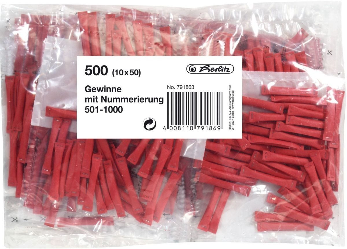 Herlitz Formularblock Lose: Gewinne 501-1000 rot VE=500 Stück
