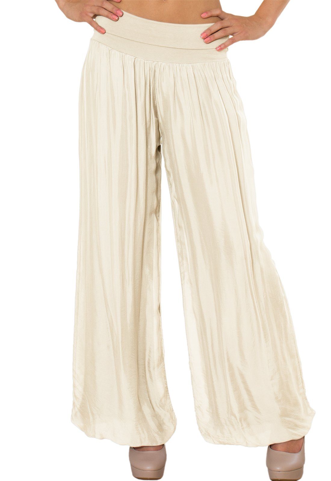 Caspar Palazzohose KHS010 elegante Damen Hose mit Seidenanteil und hohem Stretch Bund beige