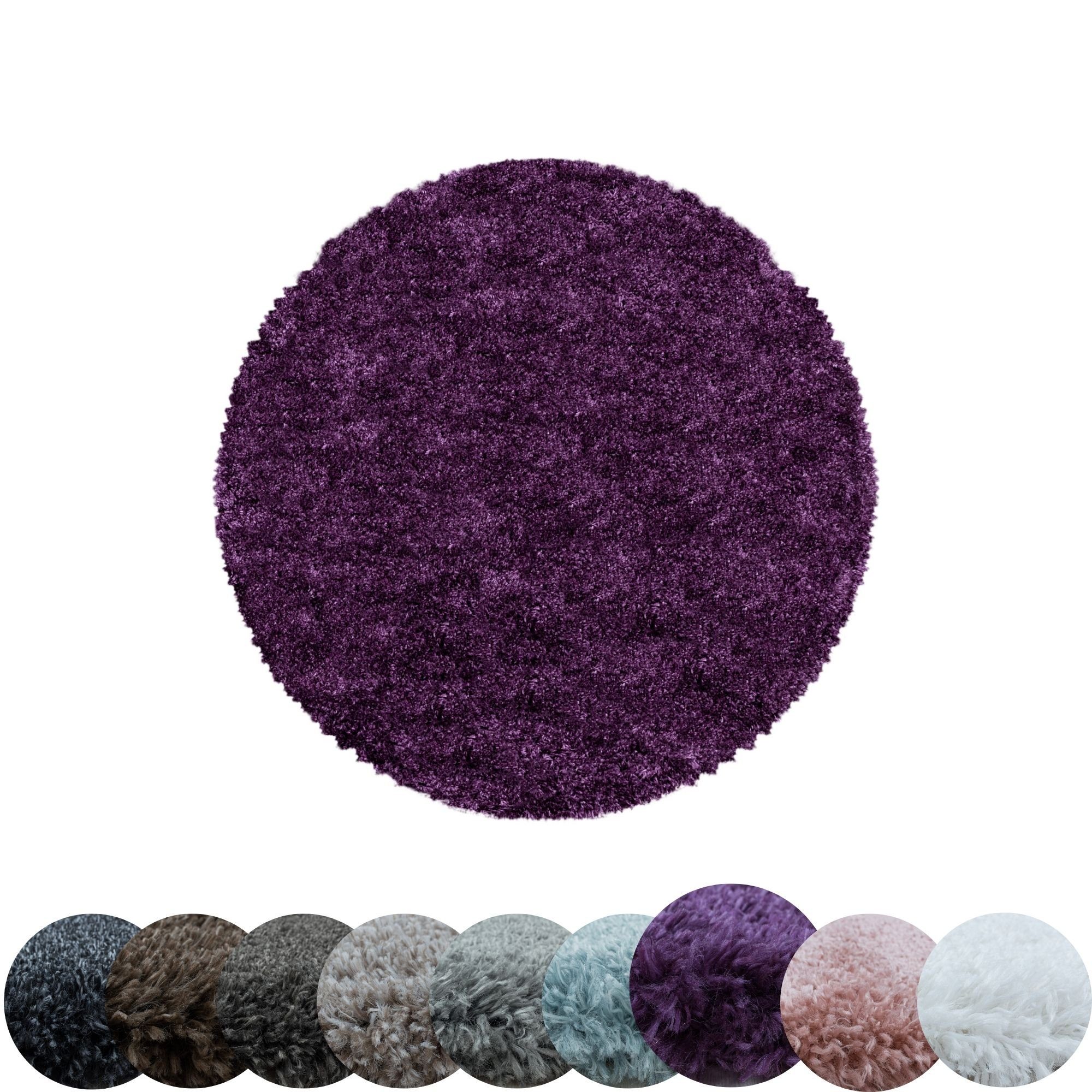 Teppich Unicolor - Einfarbig, HomebyHome, Rund, Höhe: 30 mm, Runder Teppich Wohnzimmer Einfarbig Shaggy versch. farben und größen Lila