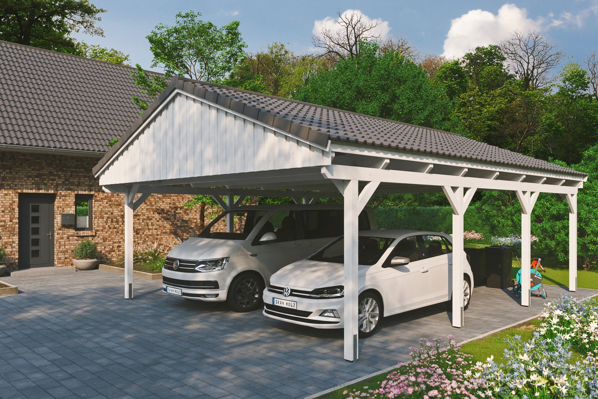 Skanholz Doppelcarport Fichtelberg, BxT: 618x808 cm, 574 cm Einfahrtshöhe, mit Dachlattung
