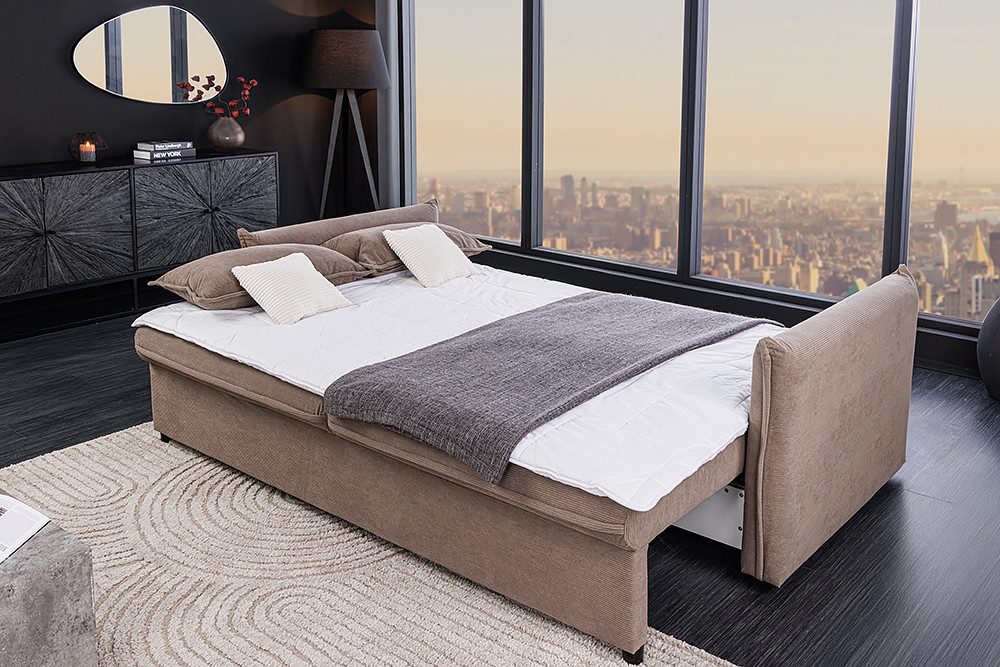 riess-ambiente Schlafsofa APARTMENT 215cm taupe · 3-Sitzer-Couch mit Cord-Bezug inkl. Kissen, Einzelartikel 1 Teile, mit Bettfunktion für Wohn- oder Gästezimmer · inklusive Bettkasten