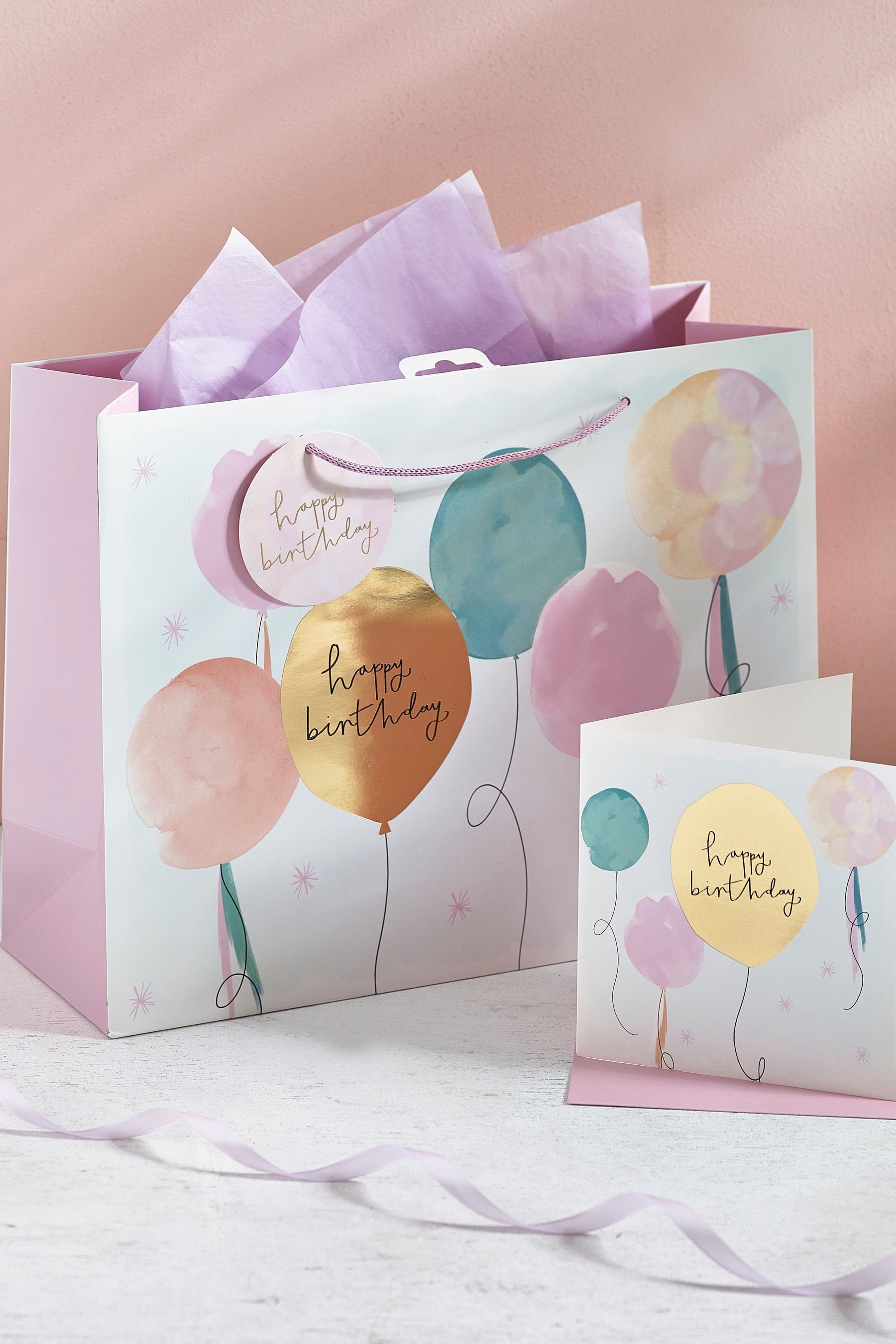 Next Geschenkpapier Pastell-Ballon Geschenktasche und Karte im Set, (1St)