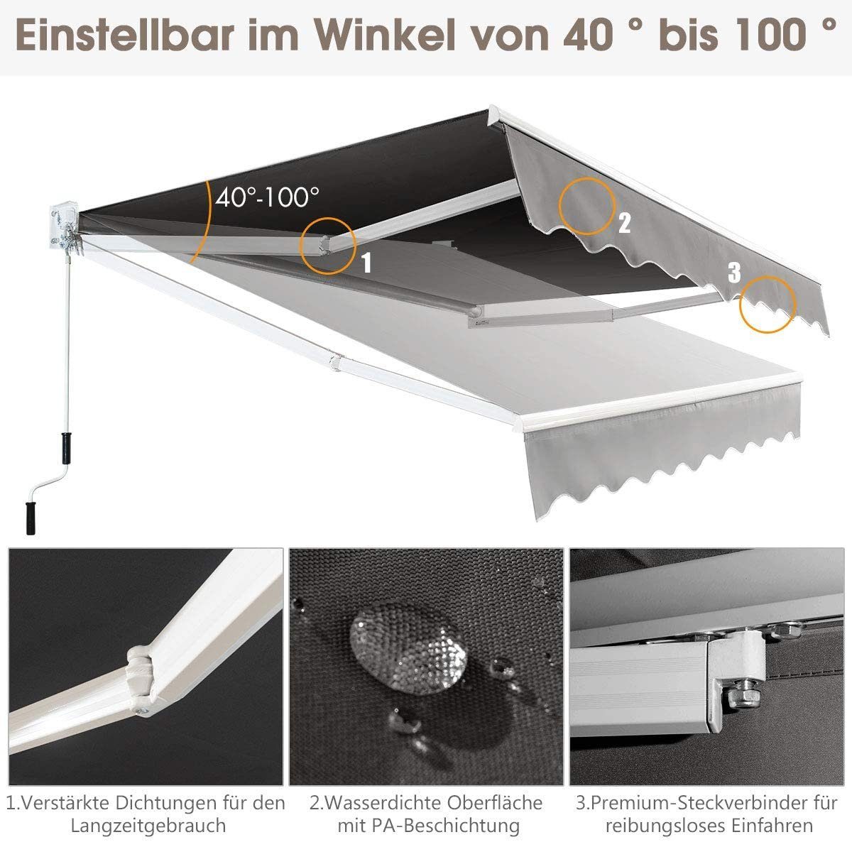COSTWAY Gelenkarmmarkise mit Aluminiumrahmen und -kurbel, günstig online kaufen