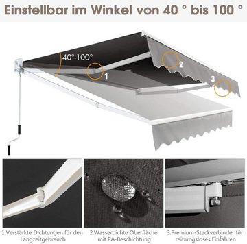 COSTWAY Gelenkarmmarkise mit Aluminiumrahmen und -kurbel, 2,5 x 2m