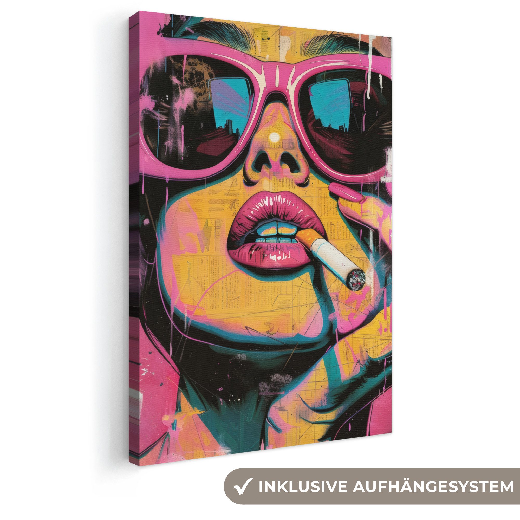 OneMillionCanvasses® Leinwandbild Porträt - Frau - Abstrakt - Sonnenbrille, Fotodruck (1 St), Leinwand Canvas Wandbild, Wanddekoration 20x30 cm