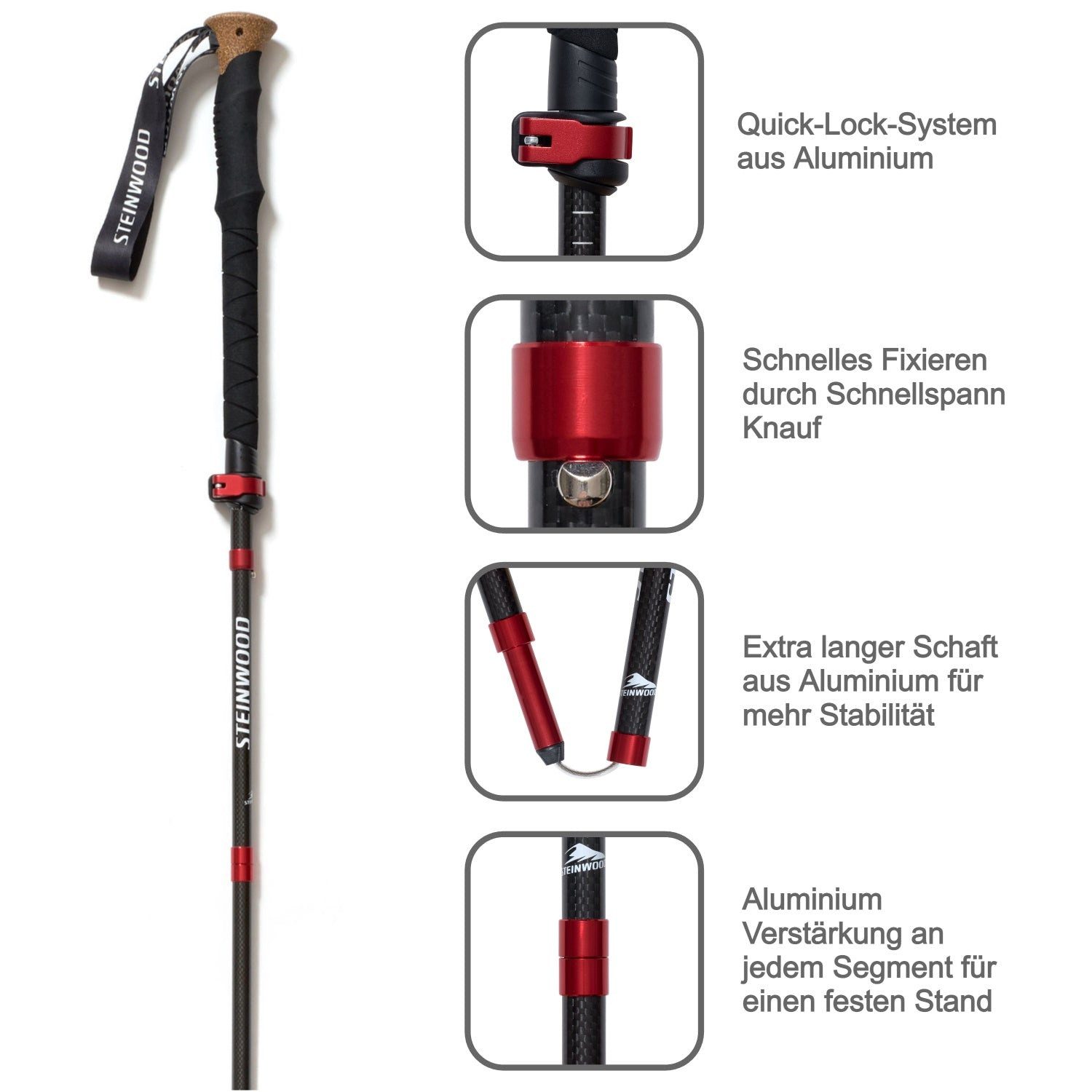 Steinwood Wanderstöcke Trekkingstöcke - extra leicht, verstellbar mit Teleskop und Klemmvers…