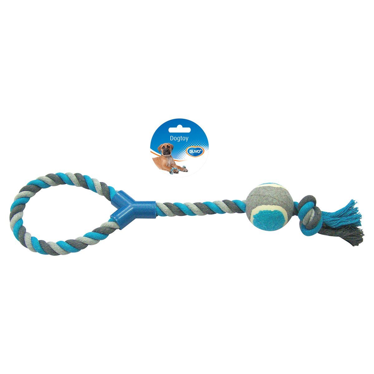 DUVO+ Spielball Hundespielzeug Knot Baumwolle Schlinge + Tennisball grau/blau