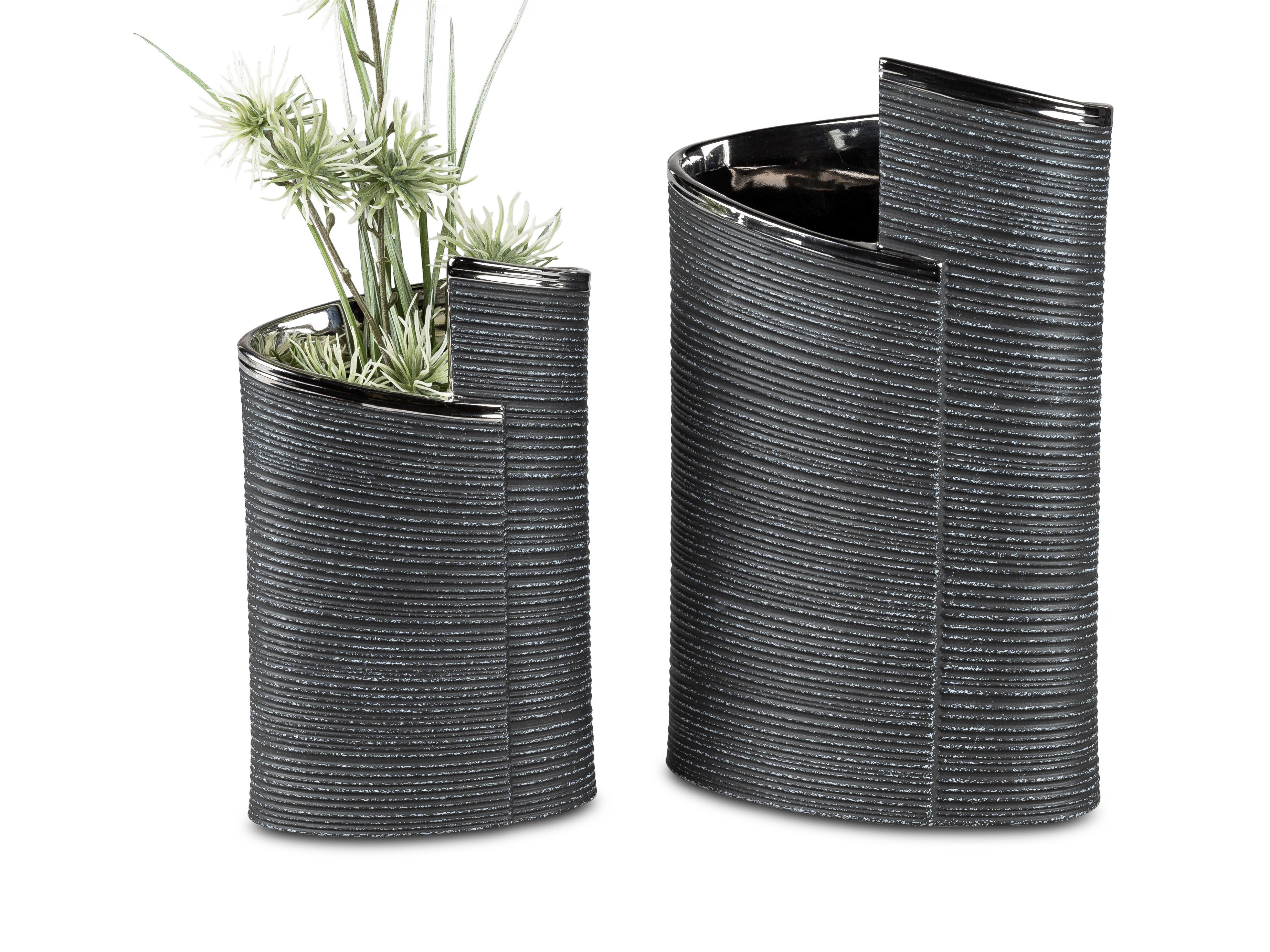 formano Dekovase ANTHRAZIT WRAP, modernes Design, Grau, Rillen, H: 22cm günstig online kaufen