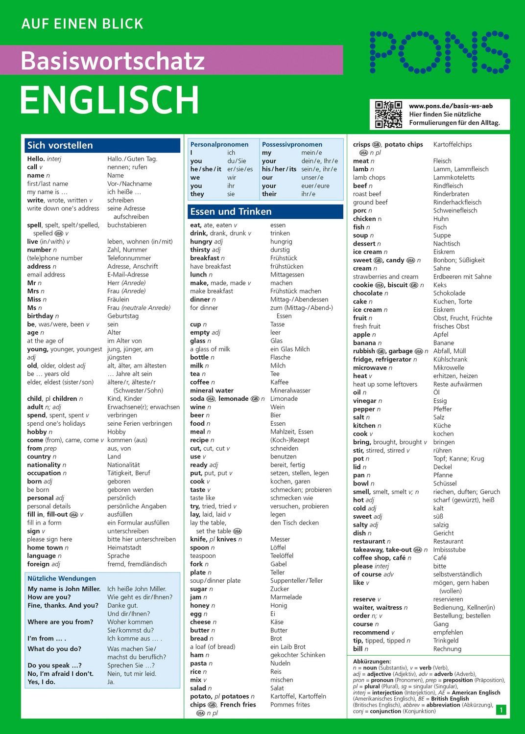 PONS Basiswortschatz auf einen Blick Englisch / diverse
