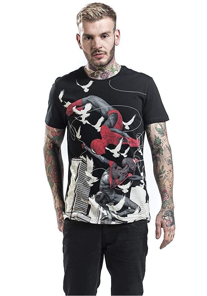 Spiderman Print-Shirt SPIDERMAN T-SHIRT miles morales Jungen Jugendliche Schwarz Herren