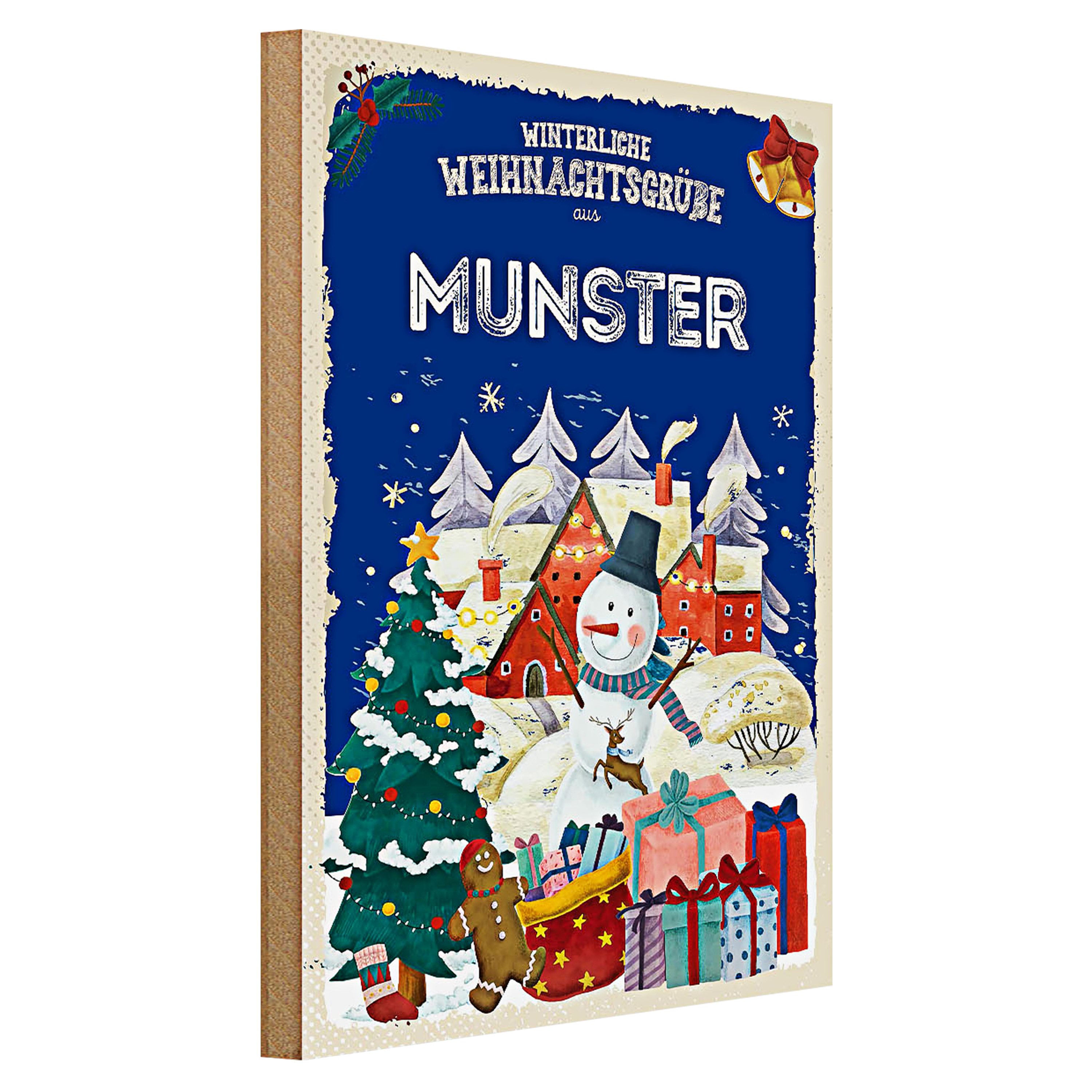 Roomando Holzbild Weihnachtsgrüße aus MUNSTER 30x40cm