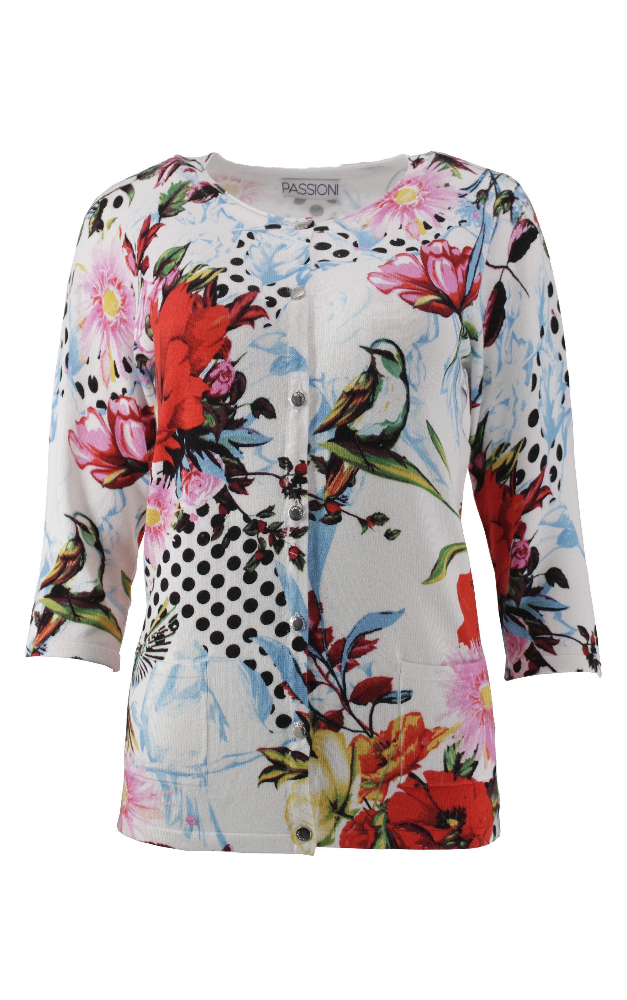 Passioni 2-in-1-Strickjacke Twinset mit Blumen- und Punktedruck