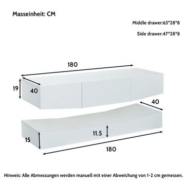 Ulife Lowboard TV-Schrank, TV-Ständer,Lowboard Hochglanz mit LED-Beleuchtung, Anthrazit, weiß