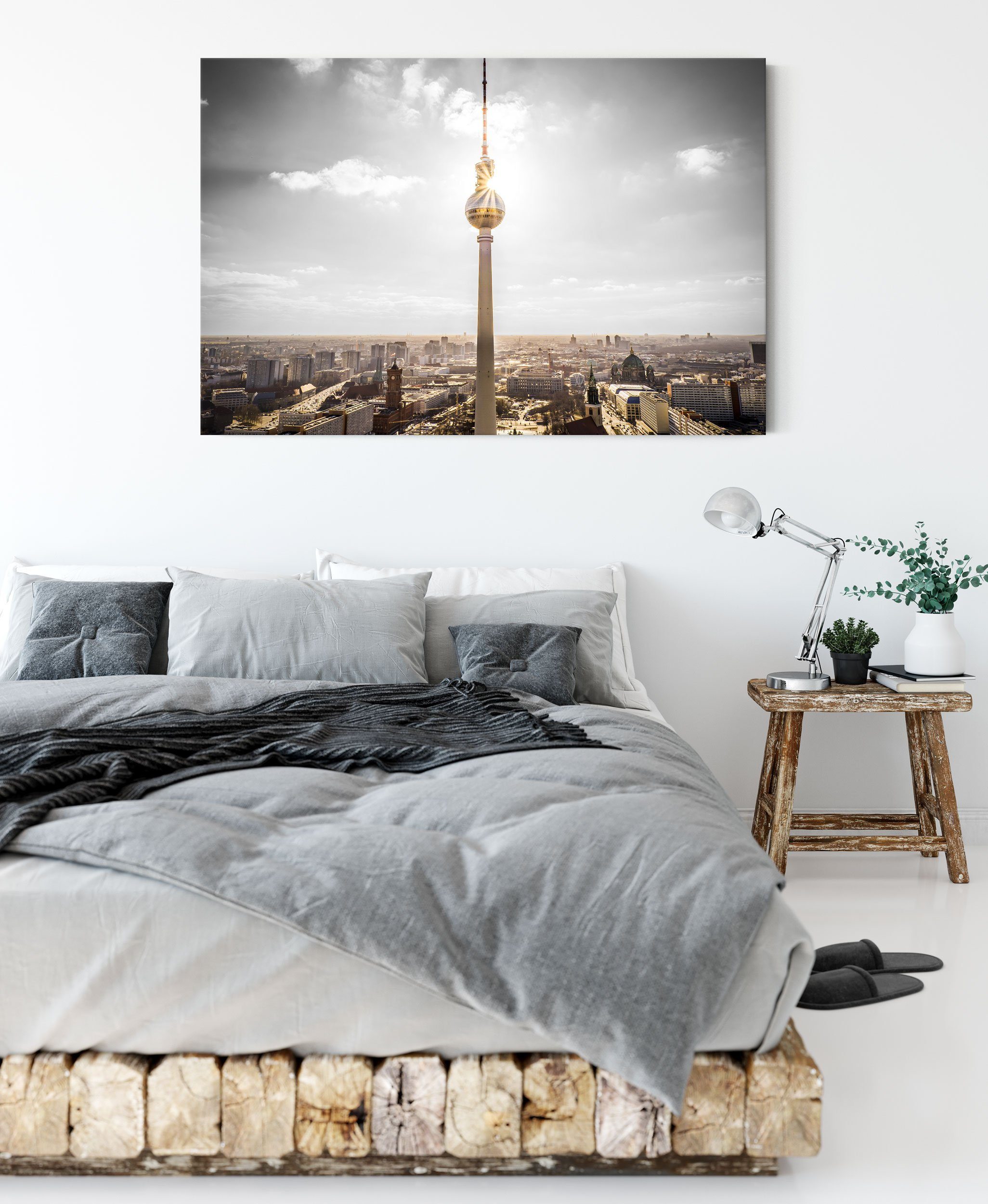 inkl. Fernsehturm Berliner bespannt, (1 Leinwandbild St), Pixxprint Fernsehturm, Berliner Leinwandbild fertig Zackenaufhänger