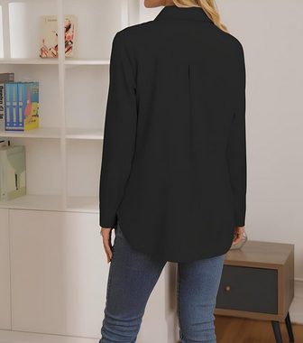 Opspring Hemdbluse Damen Bluse Elegant V-Ausschnitt Hemde Langarm Casual Arbeit Oberteile