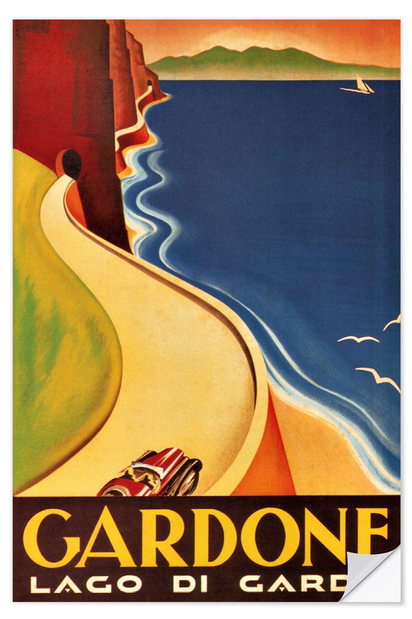 Posterlounge Wandfolie Vintage Travel Collection, Italien - Gardone (Lago di Garda), Vintage Illustration