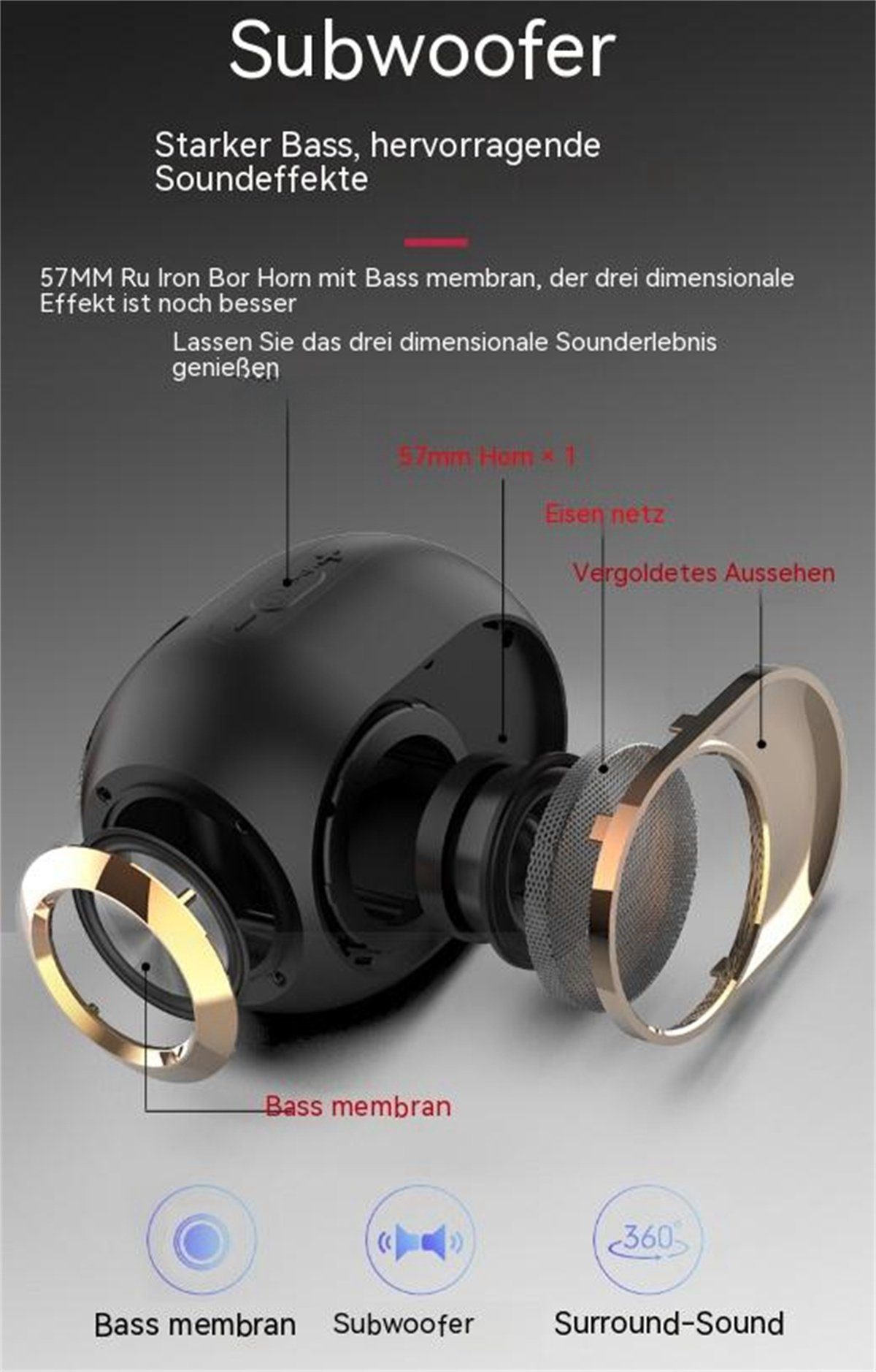 Stereo-Bluetooth-Außenlautsprecher kabelloser Bluetooth-Lautsprecher carefully Tragbarer Rot selected W) (5