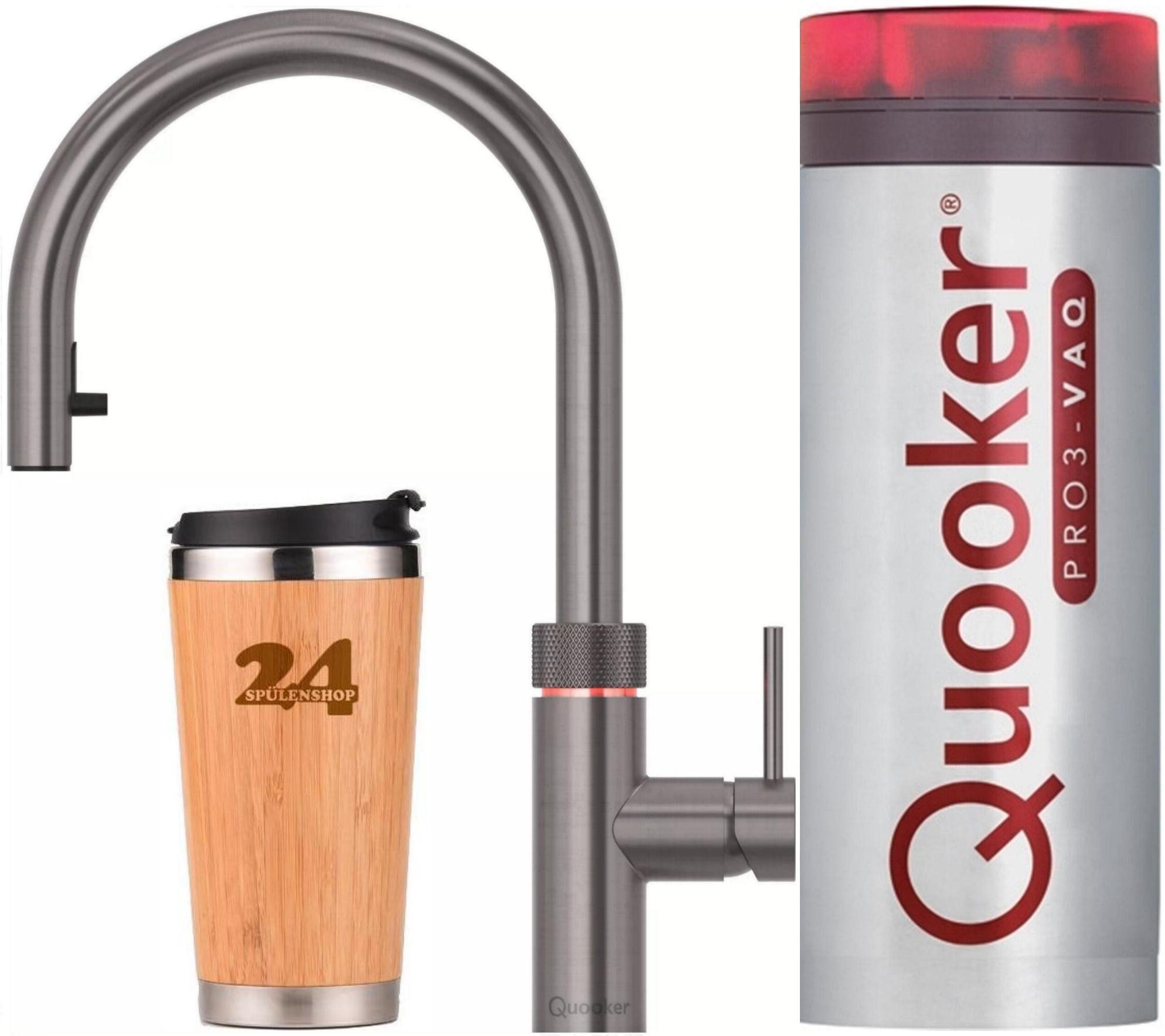 QUOOKER Küchenarmatur QUOOKER Flex VAQ PRO3 Zugauslauf Gunmetal PVD & 100°C Armatur (3XGME) (2-St) Spültischmischer mit 100°C Kochendwasserfunktion