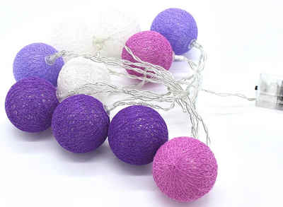 JOKA international LED-Lichterkette LED Lichterkette Cottonballs Cotton Balls in Lila 10tlg, 10-flammig