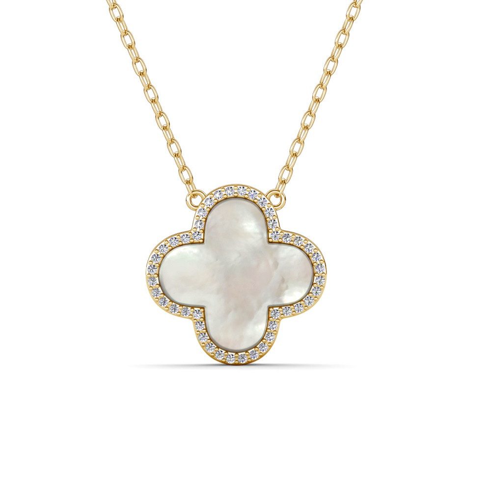 ROUGEMONT Kette mit Anhänger Funkelnde Kleeblatt Damen Glücksbringer Halskette 45cm Exquisite, Elegantes Clover Design Symbol für Glück, Liebe und positive Energie