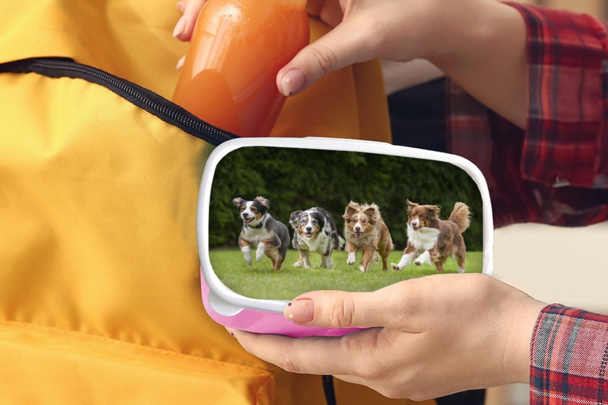 Erwachsene, laufen Lunchbox Brotbox Mädchen, Snackbox, Reihe, rosa MuchoWow Kunststoff Hunde einer in Brotdose Kunststoff, für (2-tlg), Kinder, 4