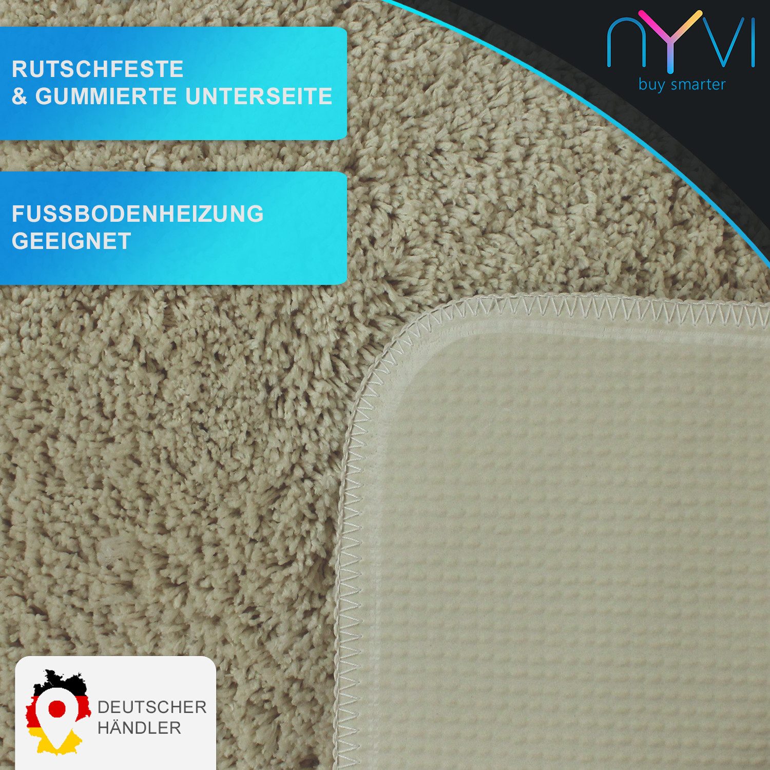 NYVI Badematte WC Vorleger mit Ausschnitt NYVISpa Lasalle Beige Toiletten Teppich, Höhe 20 mm, Polyester, Rutschfest, Saugstark, Schnell Trocknend, Fußbodenheiz – Bild 3 von 5