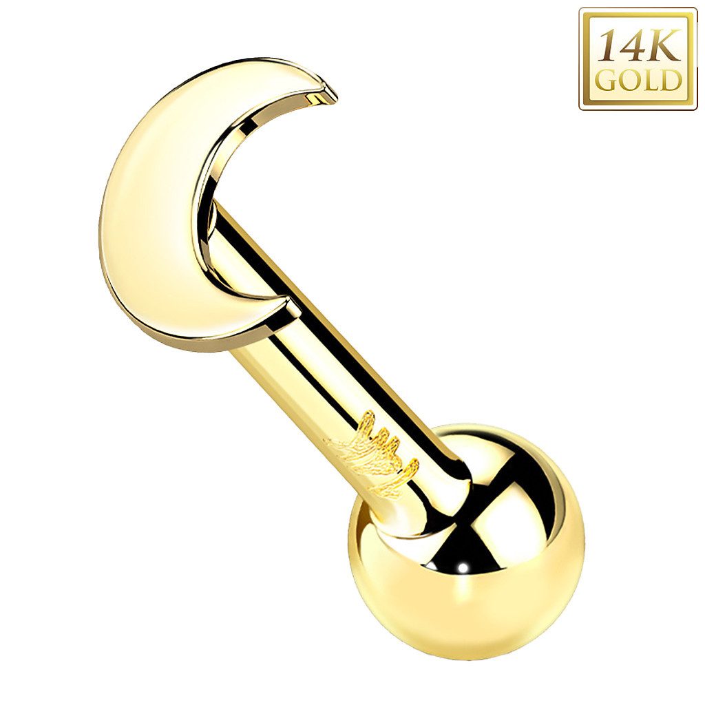Taffstyle Piercing-Set 14K Gold Tragus Mond Aufsatz ohne Gewinde Gelbgold 1,2mm x 6mm x 4mm (Ohr Tragus Helix Lobe Daith Conch Orbital Snug Ohrring Piercing), Helix Ohr Piercing Stecker flacher Ohrpiercing Cartilage Knorpel Rook