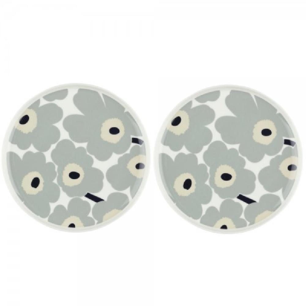 Marimekko Speiseteller Teller Oiva Unikko Weiß-Hellgrau Sand (25cm) (2-teilig)