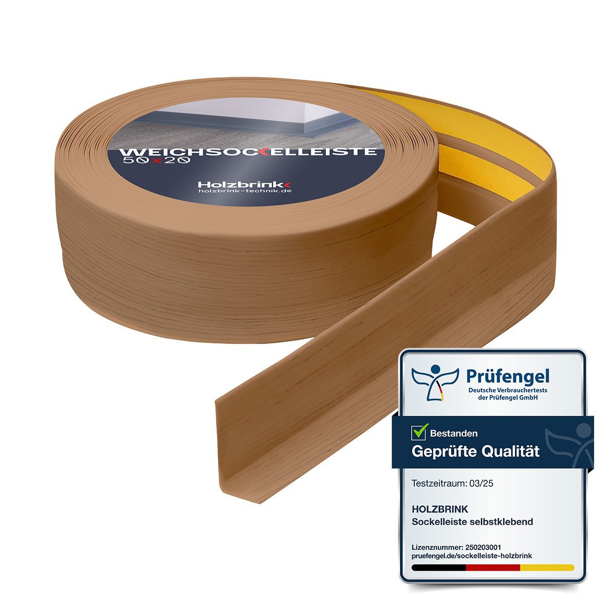 HOLZBRINK Sockelleiste HOLZBRINK selbstklebend PVC 50x20mm, 1 m, L: 100 cm, 1m Rolle, Küchenleiste Abschlussleiste für Badezimmer Farbe: Eiche hell