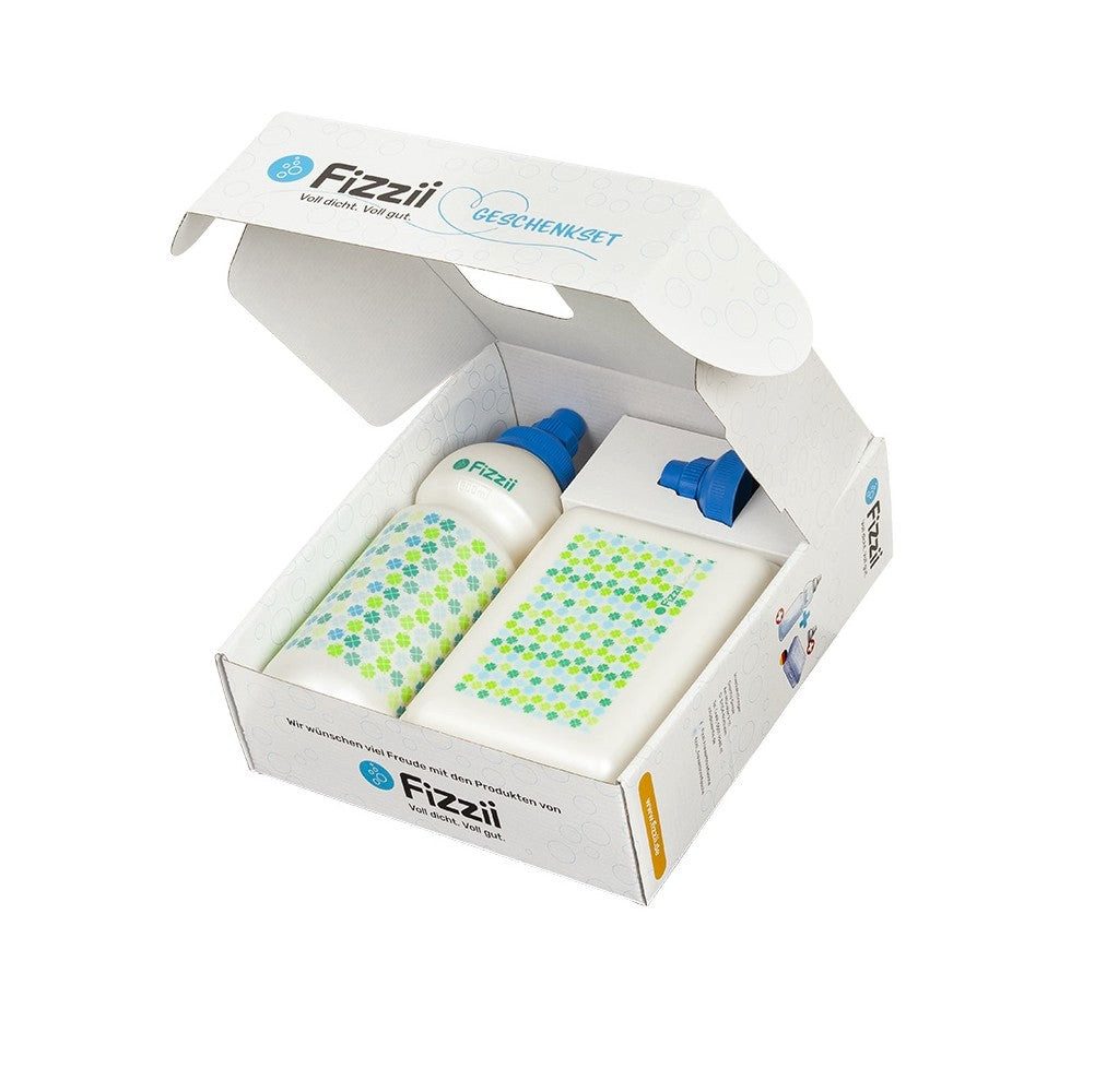 Fizzii Trinkflasche Geschenkset Flasche, Deckel & Brotbox, in toller Geschenkbox