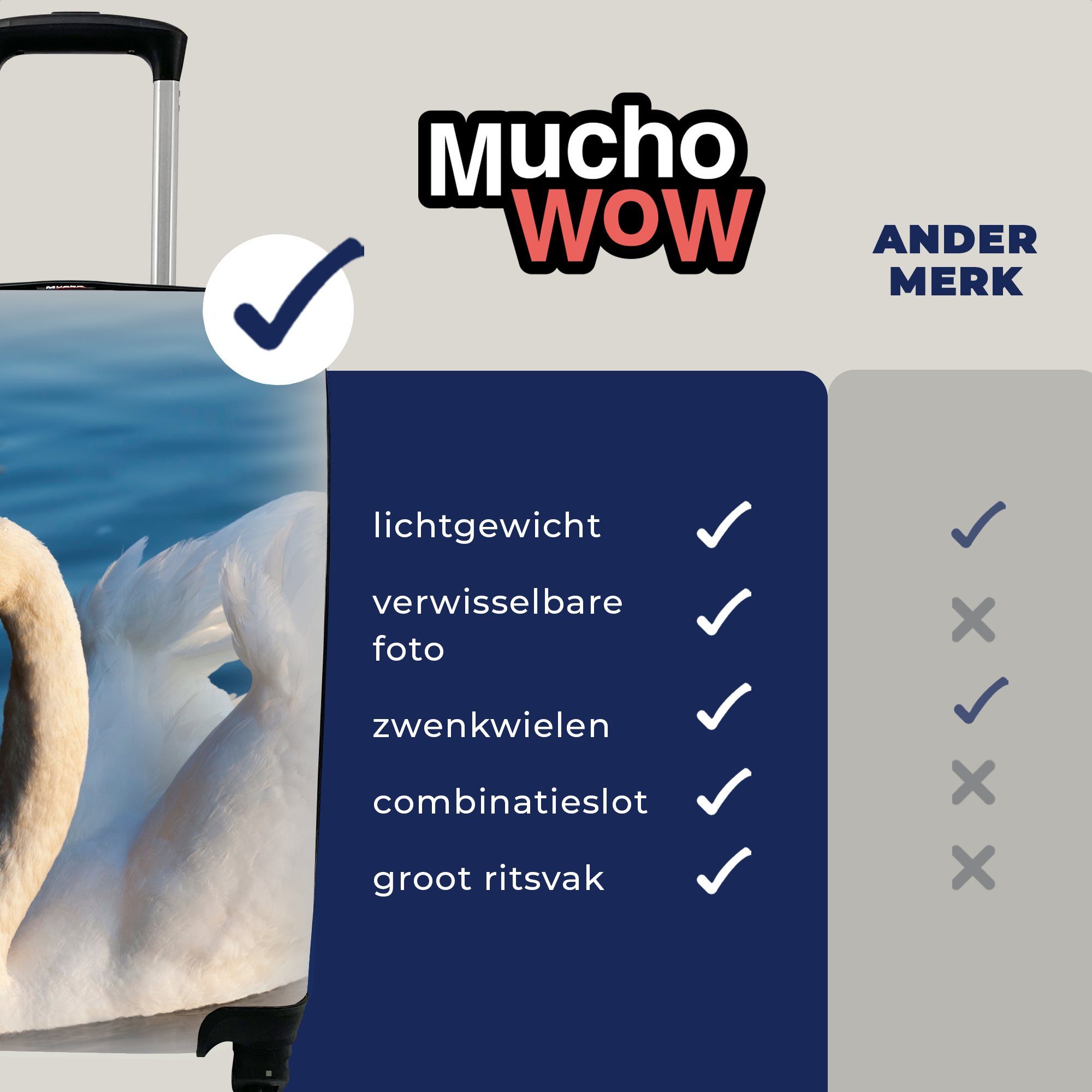 4 Vogel - mit - Ferien, rollen, Reisekoffer Rollen, für Trolley, Weiß, Reisetasche Handgepäck Schwan Wasser - Handgepäckkoffer MuchoWow