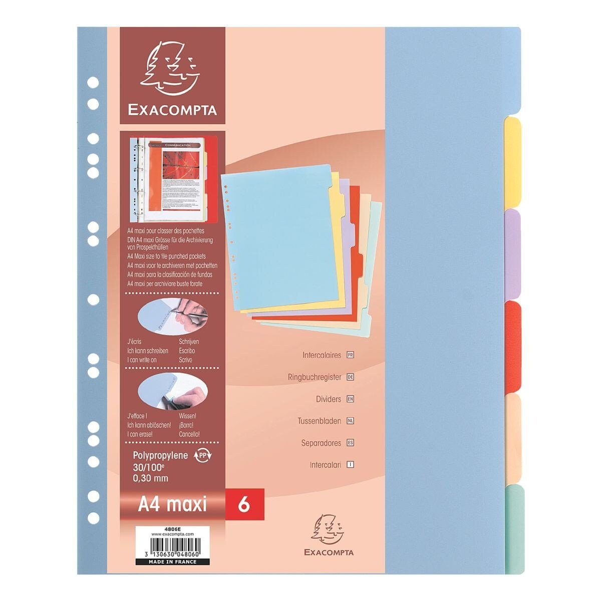 EXACOMPTA Aktenordner, Register blanko, 6-tlg., DIN A4 Maxi, Kunststoff