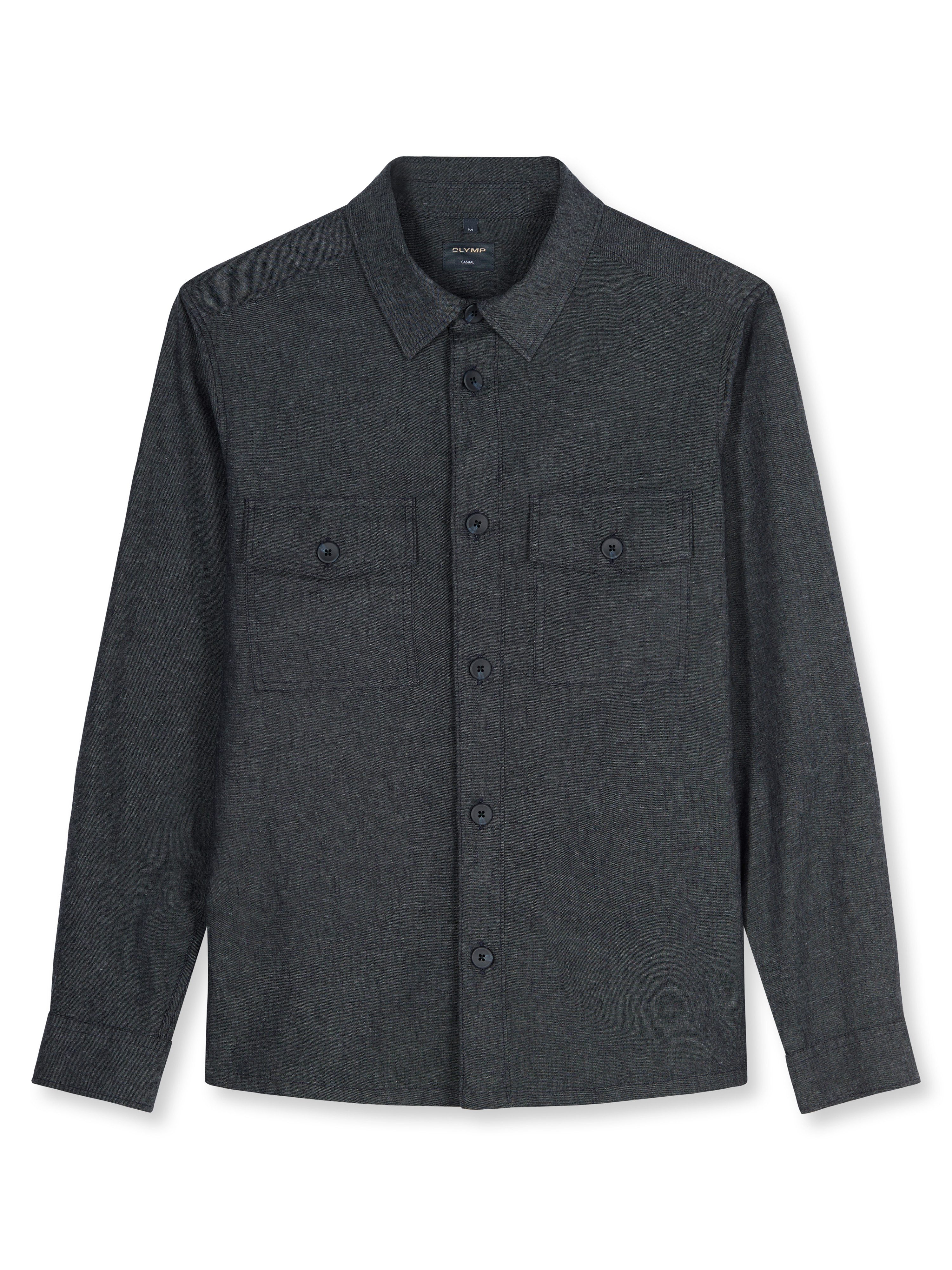 OLYMP Hemdjacke Overshirt, Leinen, Modern Fit, Kentkragen