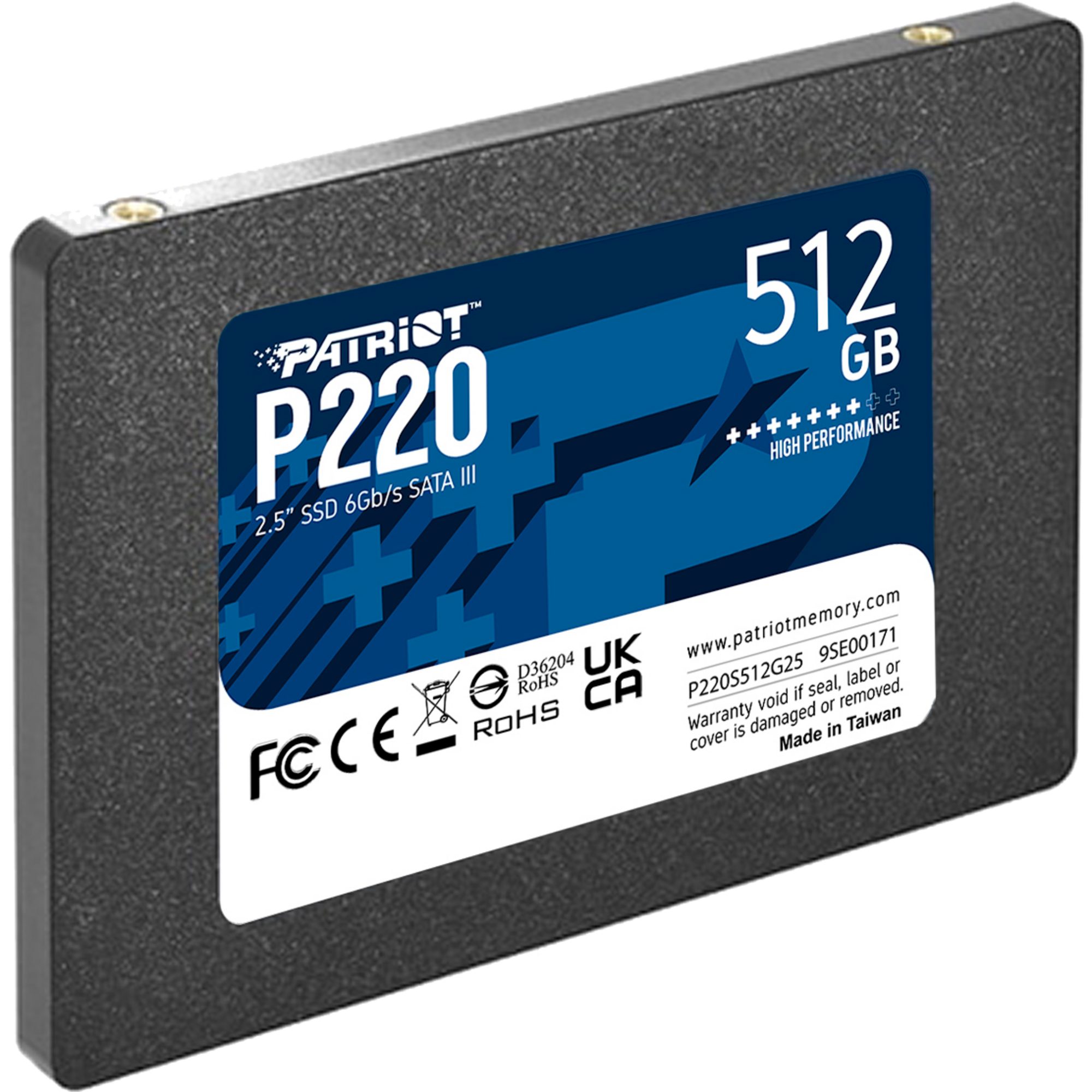 Patriot Patriot P220 512 GB, SSD, (SATA III 6 Gb/s, 2,5) interne SSD (512 GB) 550 MB/S Lesegeschwindigkeit, 500 MB/S Schreibgeschwindigkeit, SATA III 6 Gb/s, 2,5"