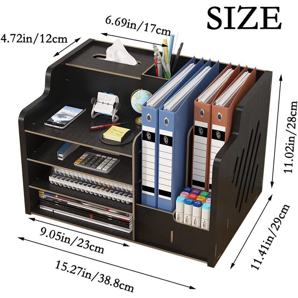 zggzerg Regal-Schreibtisch Holz, aus DIY Schwarz Aktenregal Aktualisierter Schreibtisch-Organizer