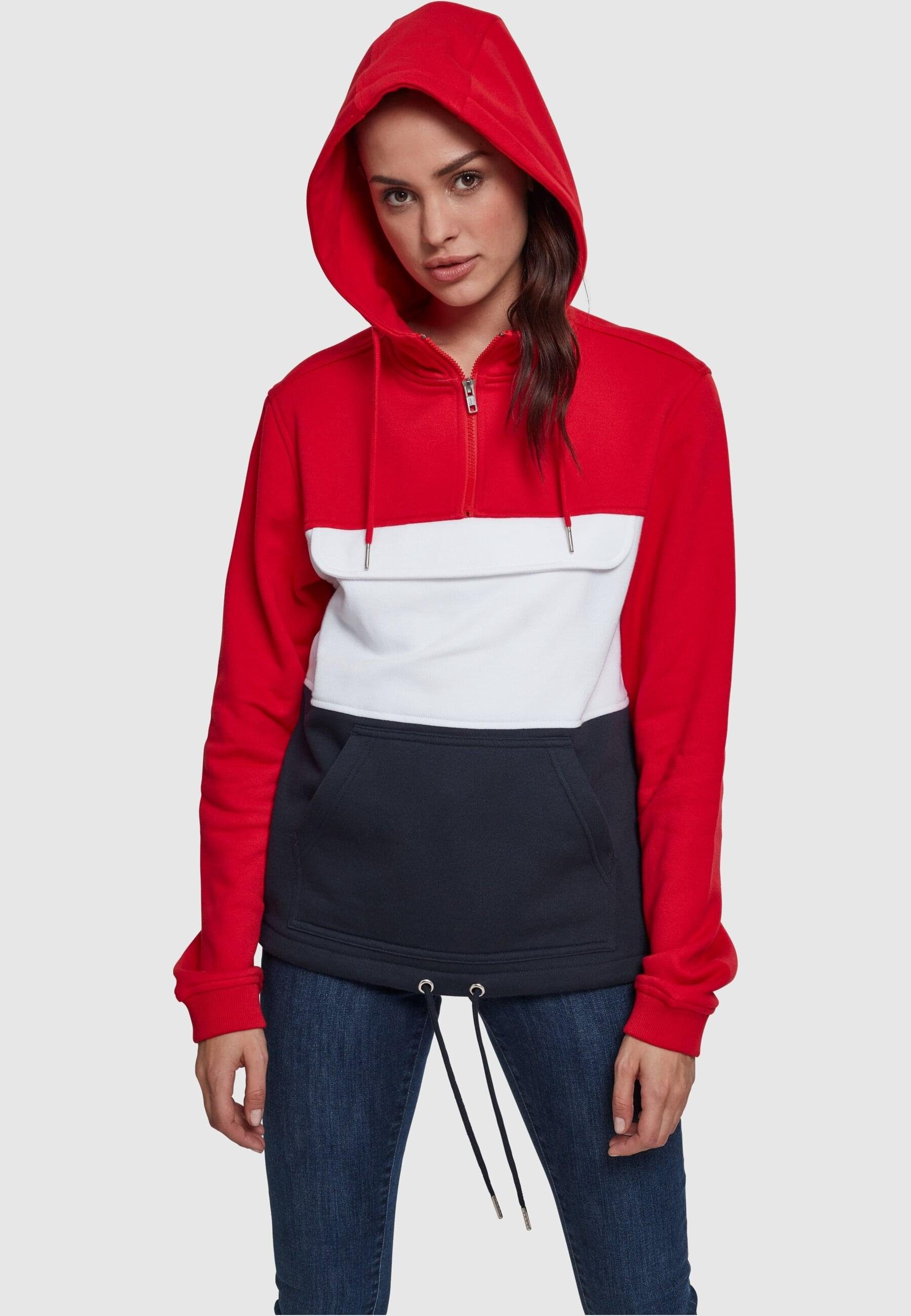 Block Color Block (1-tlg) Hoody Sweat Ladies CLASSICS TB1988 Kapuzenpullover firered/navy/white Pull URBAN Over Sweat Color Damen